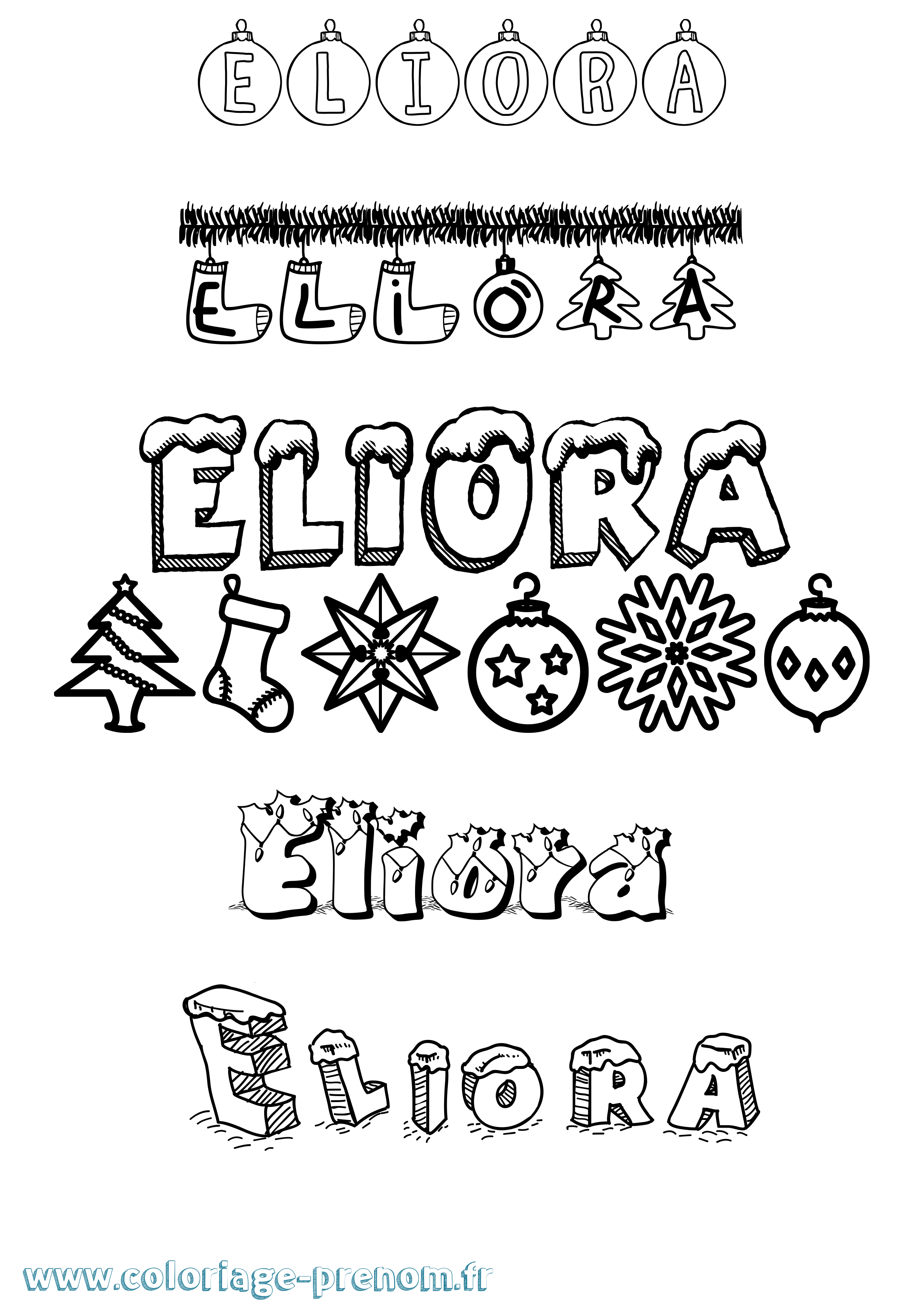 Coloriage Eliora Noël Coloriage prénom Eliora Noël