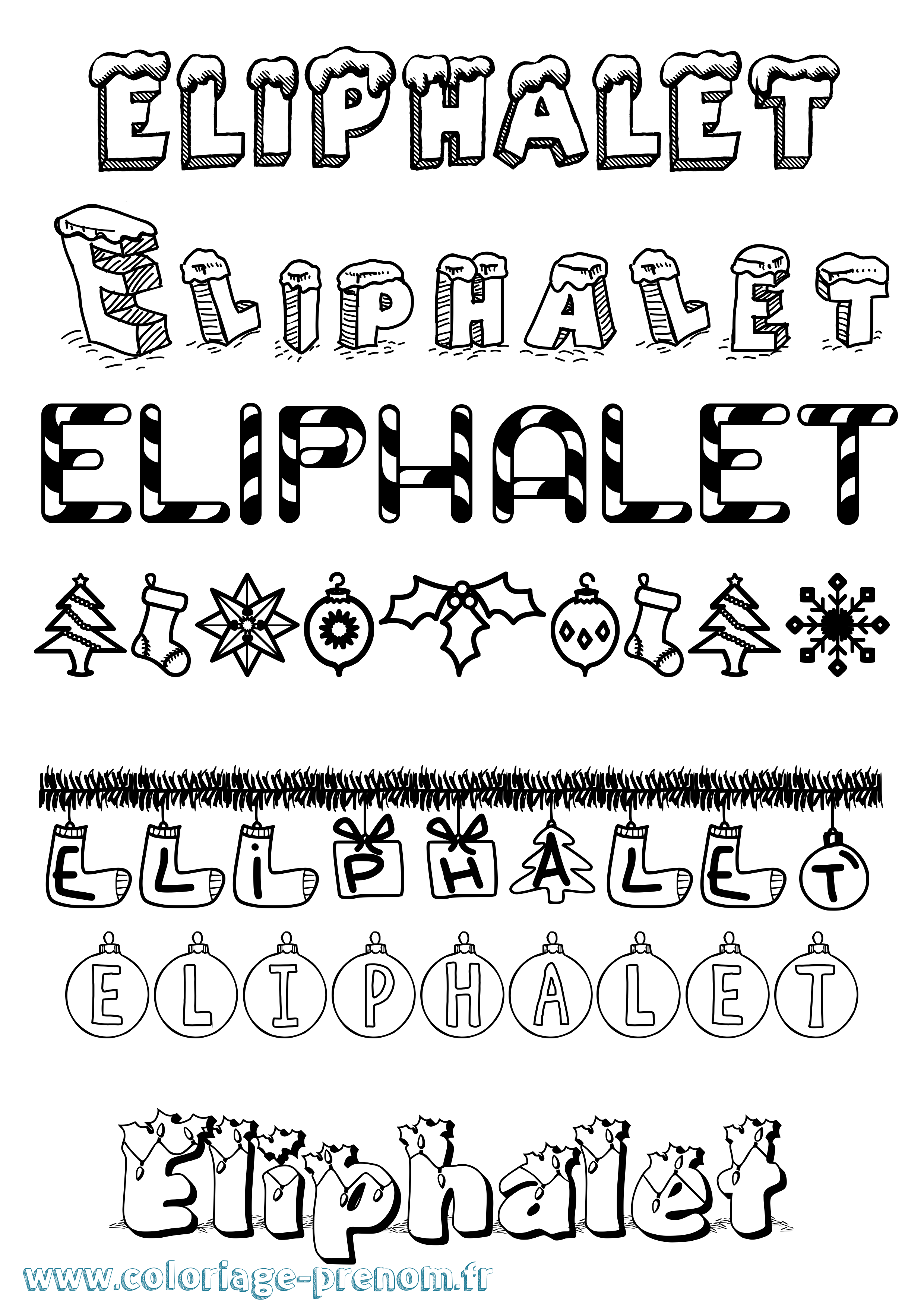 Coloriage Eliphalet Noël Coloriage prénom Eliphalet Noël