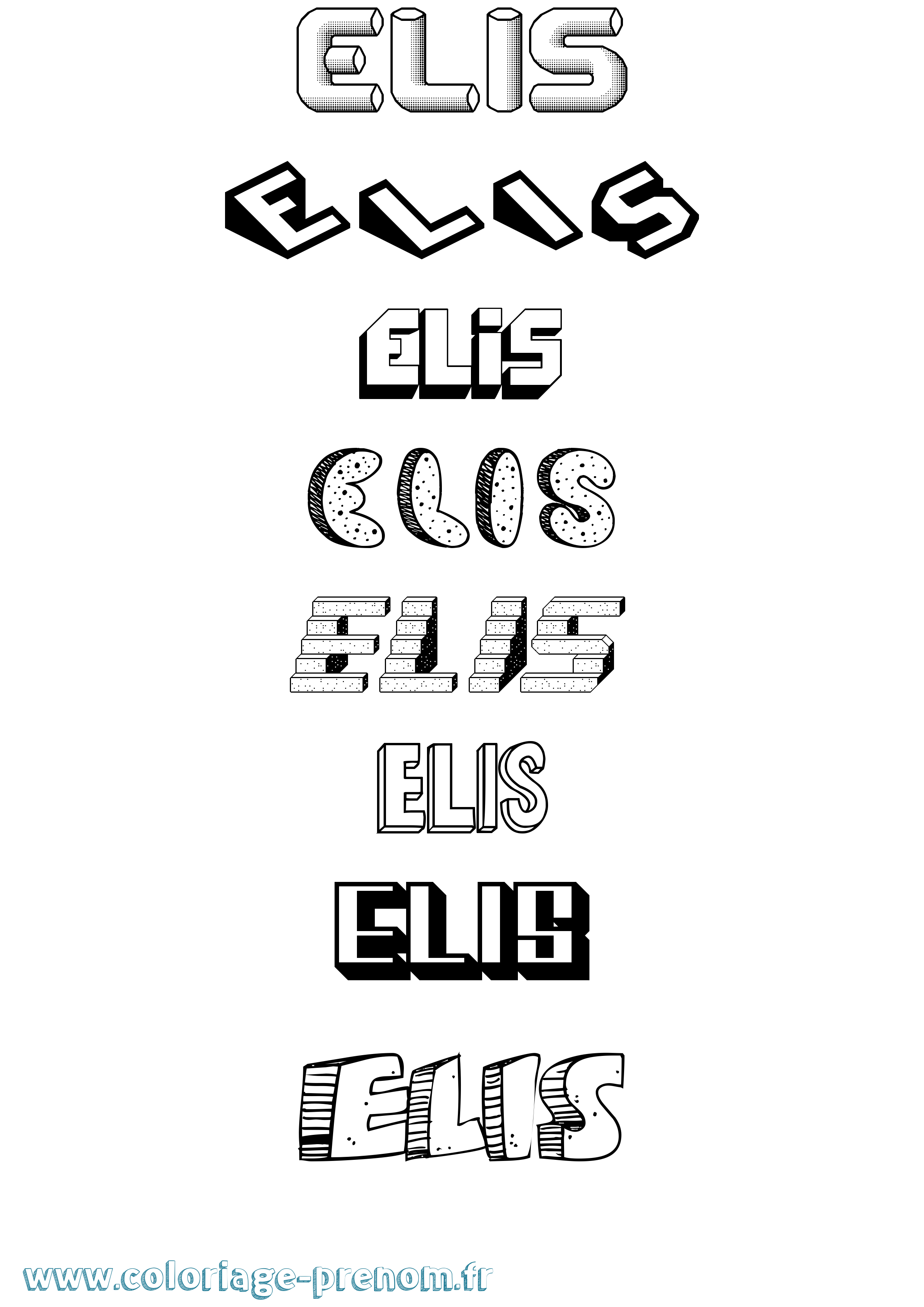 Coloriage Elis Effet 3D Coloriage prénom Elis Effet 3D