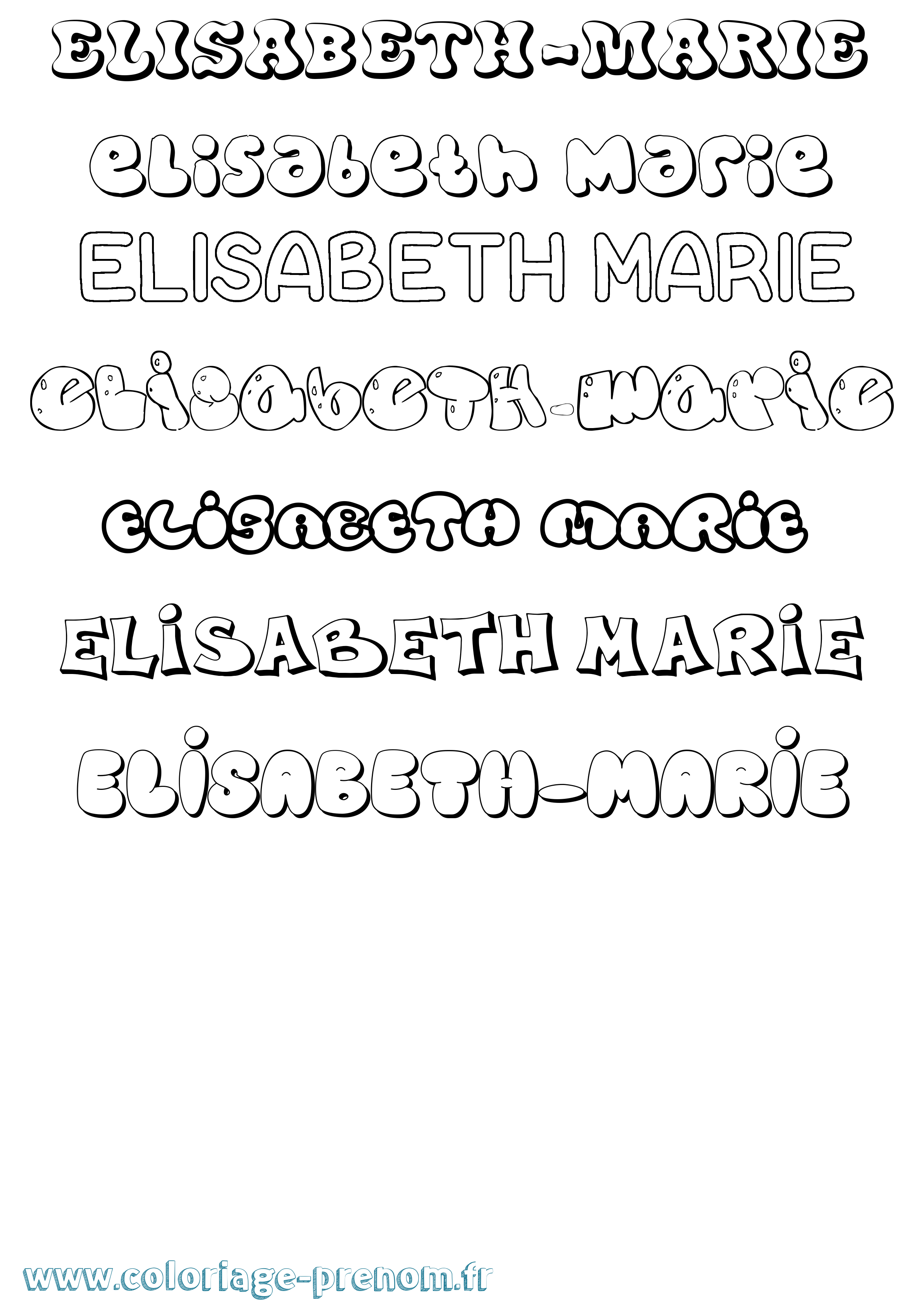Coloriage Elisabeth-Marie Bubble Coloriage prénom Elisabeth-Marie Bubble