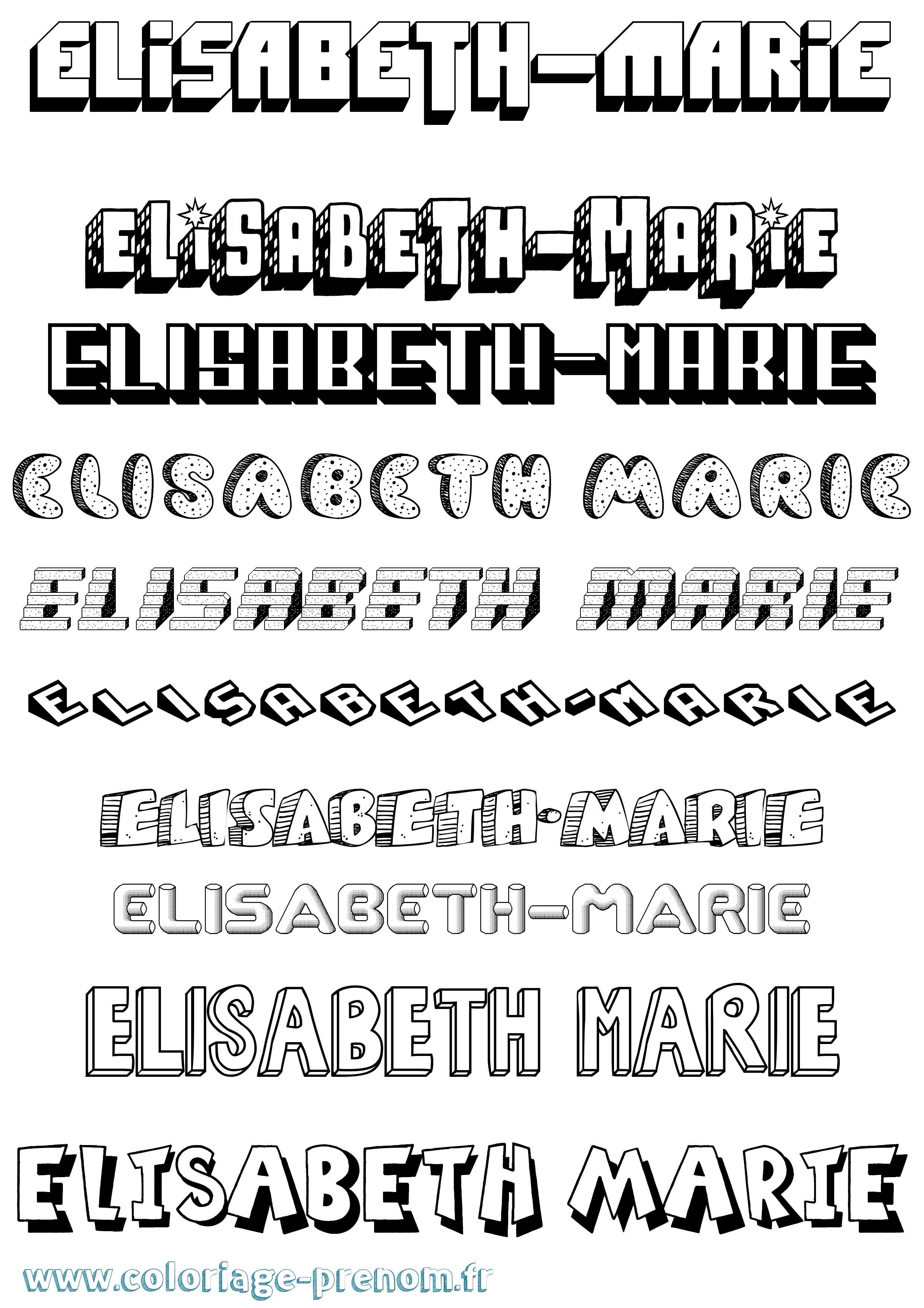 Coloriage Elisabeth-Marie Effet 3D Coloriage prénom Elisabeth-Marie Effet 3D