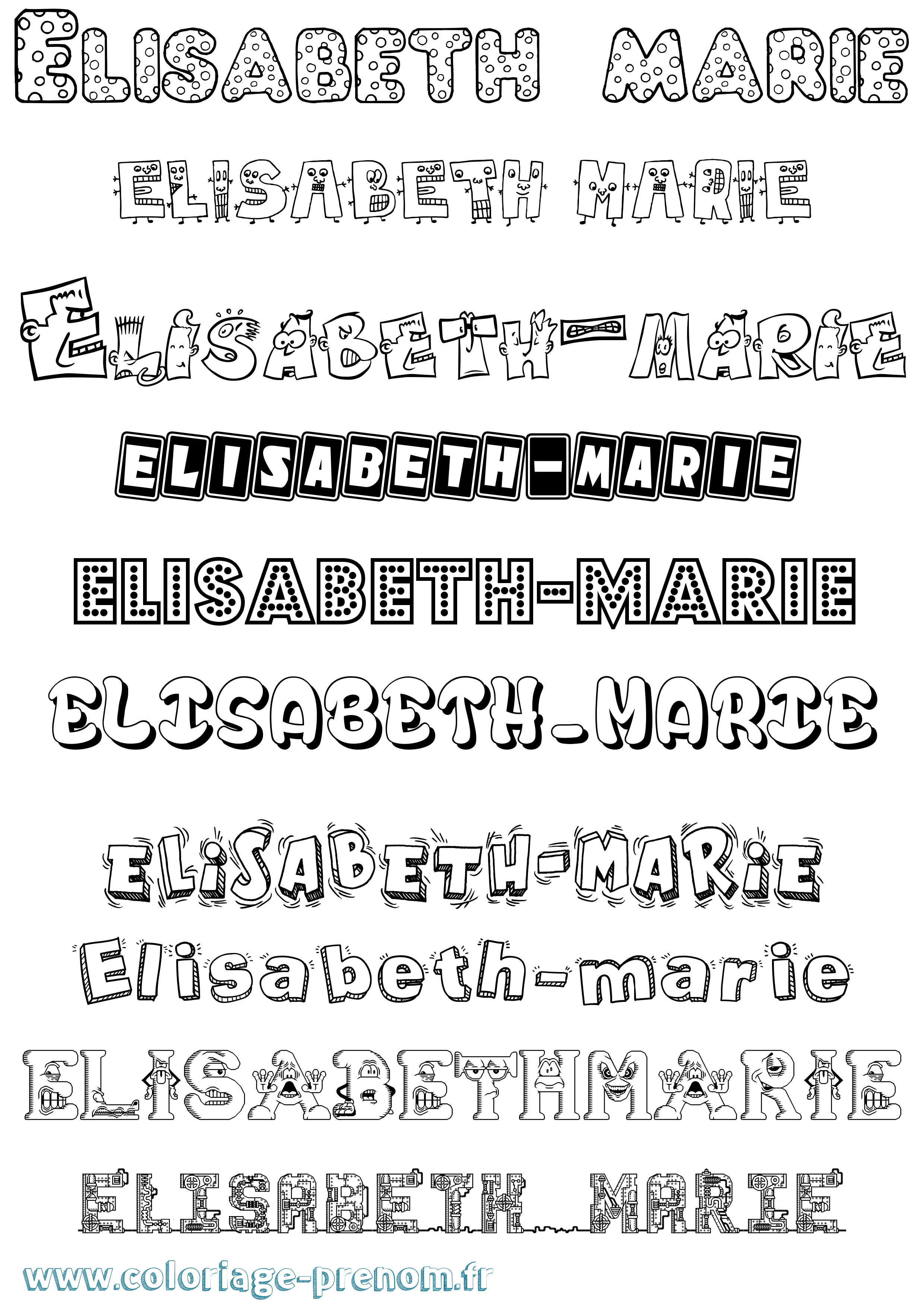 Coloriage Elisabeth-Marie Fun Coloriage prénom Elisabeth-Marie Fun