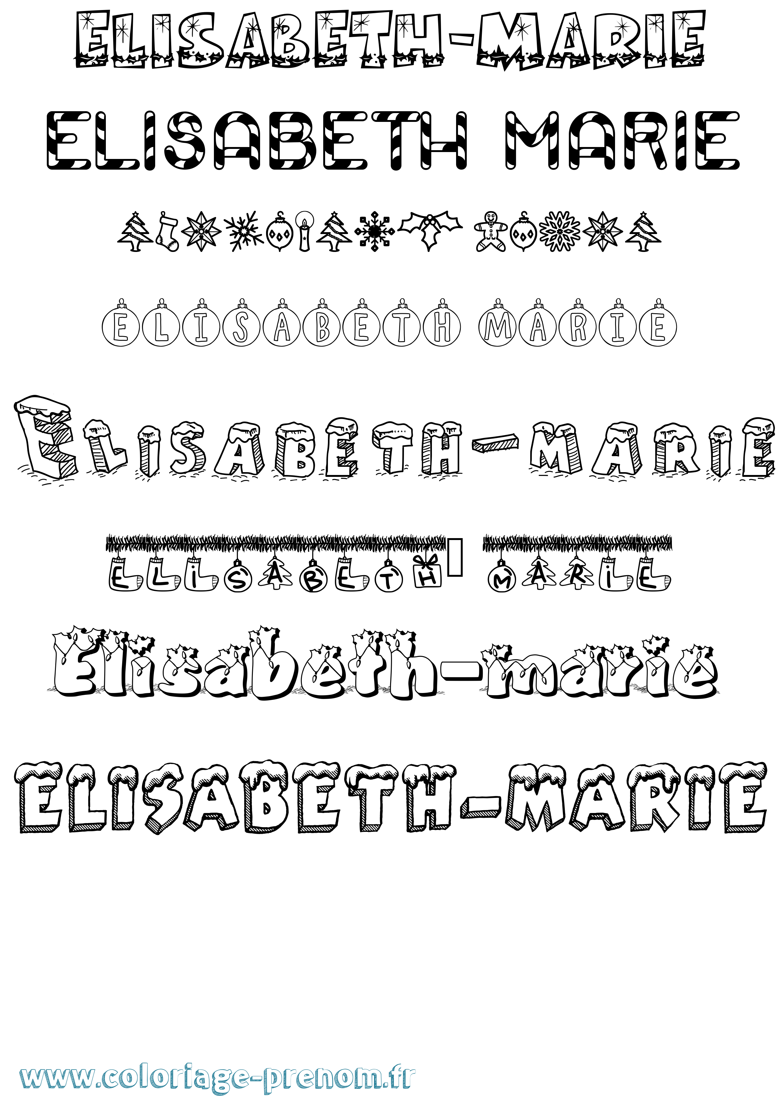 Coloriage Elisabeth-Marie Noël Coloriage prénom Elisabeth-Marie Noël
