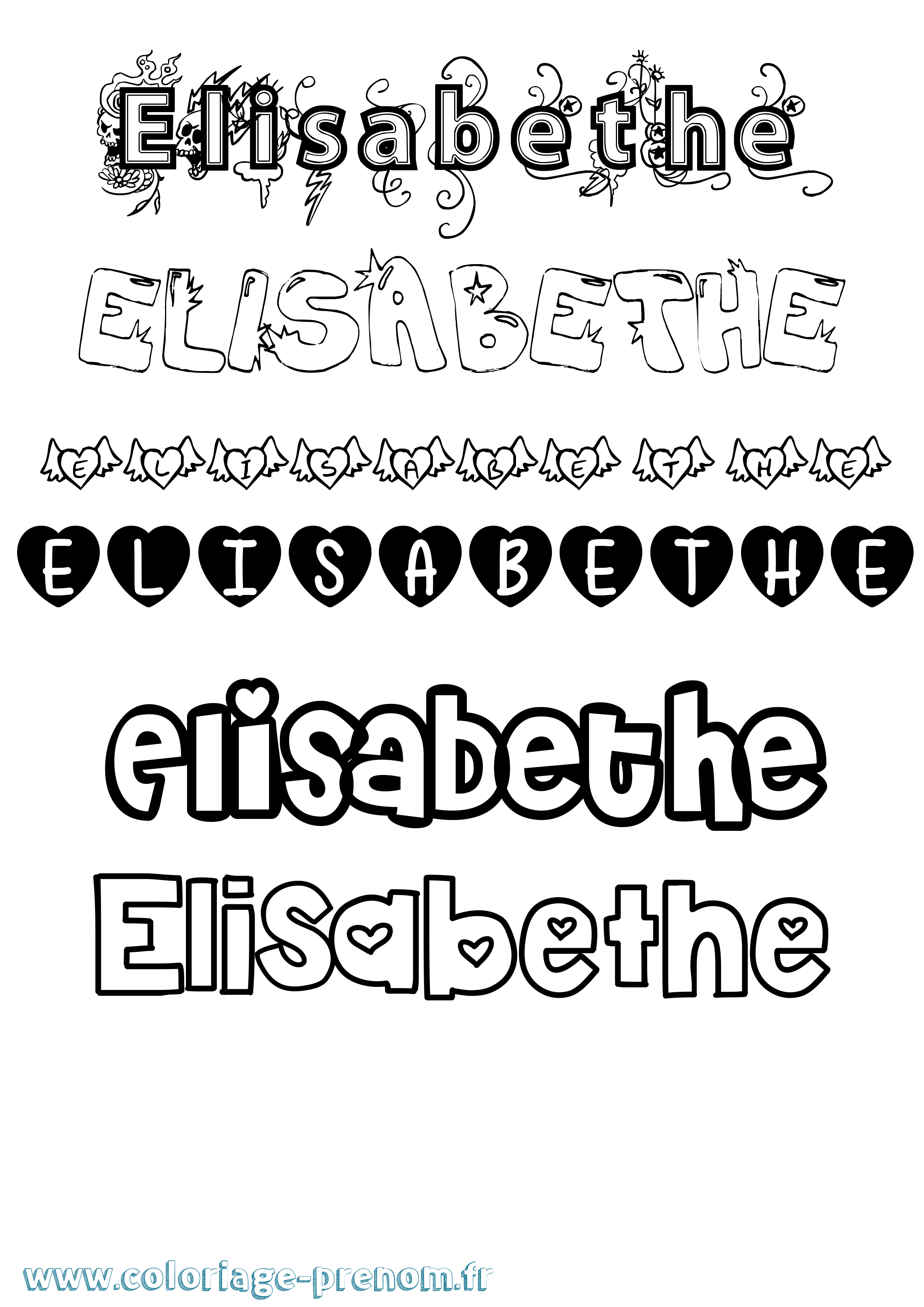Coloriage Elisabethe Girly Coloriage prénom Elisabethe Girly