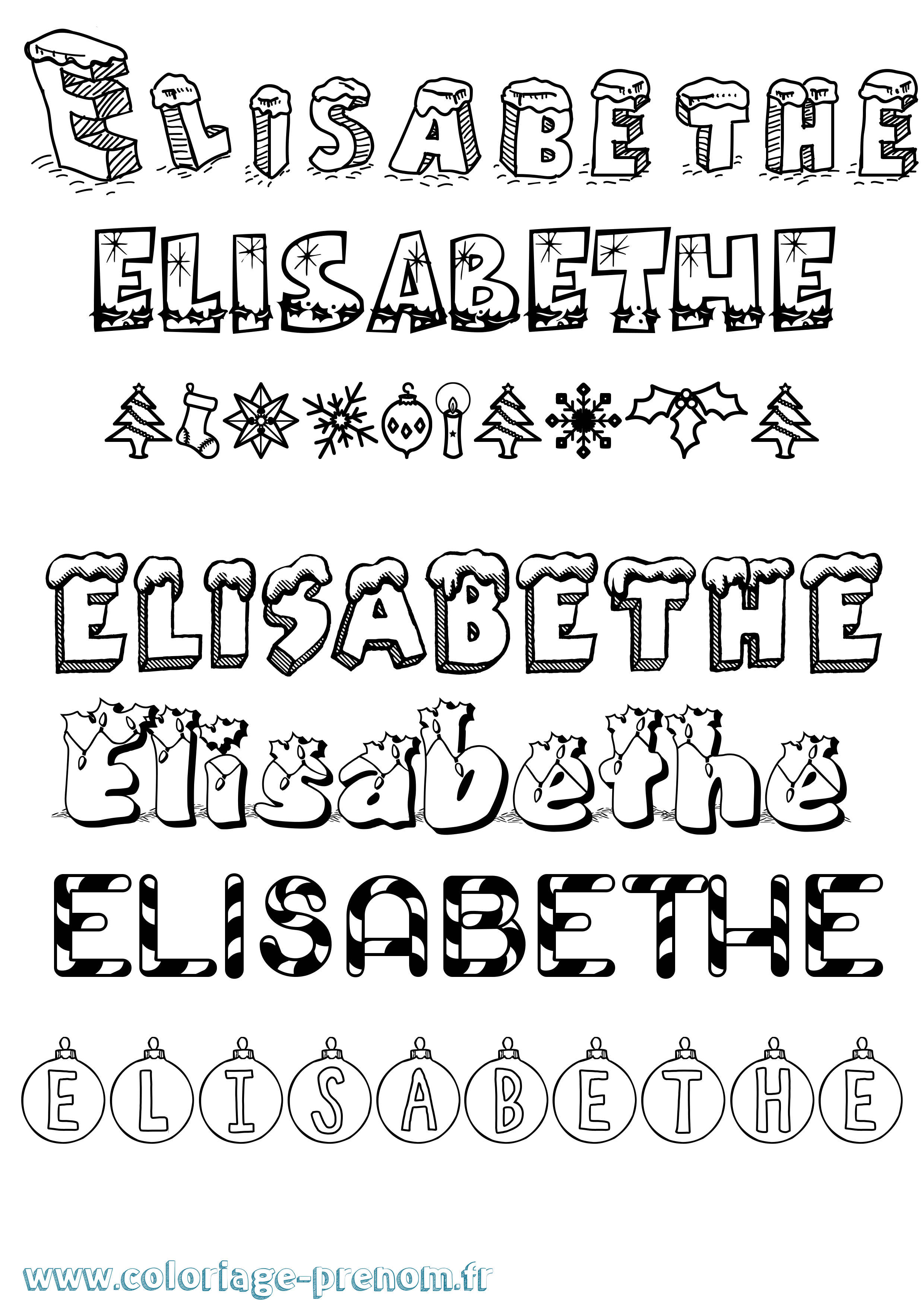 Coloriage Elisabethe Noël Coloriage prénom Elisabethe Noël