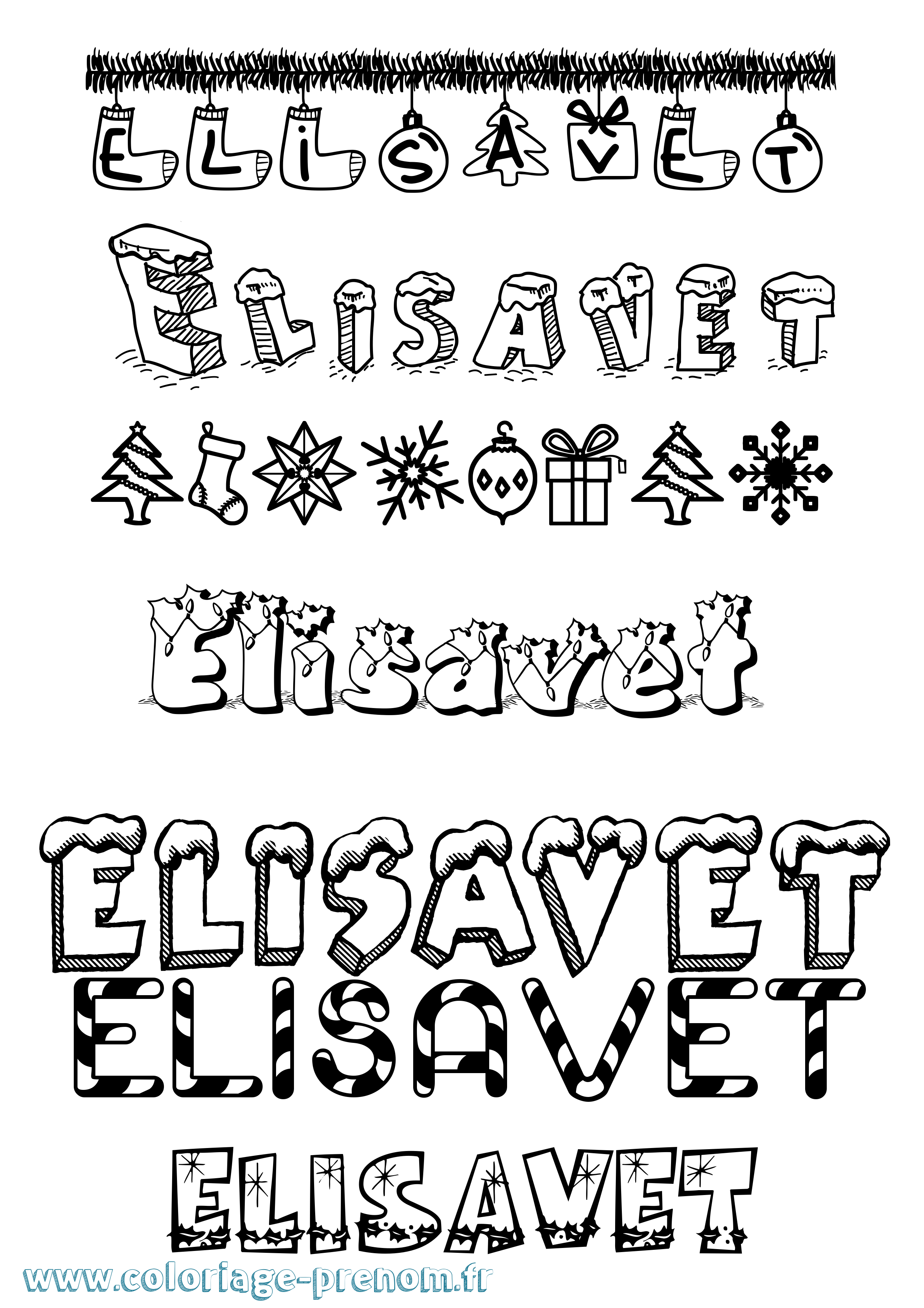Coloriage Elisavet Noël Coloriage prénom Elisavet Noël