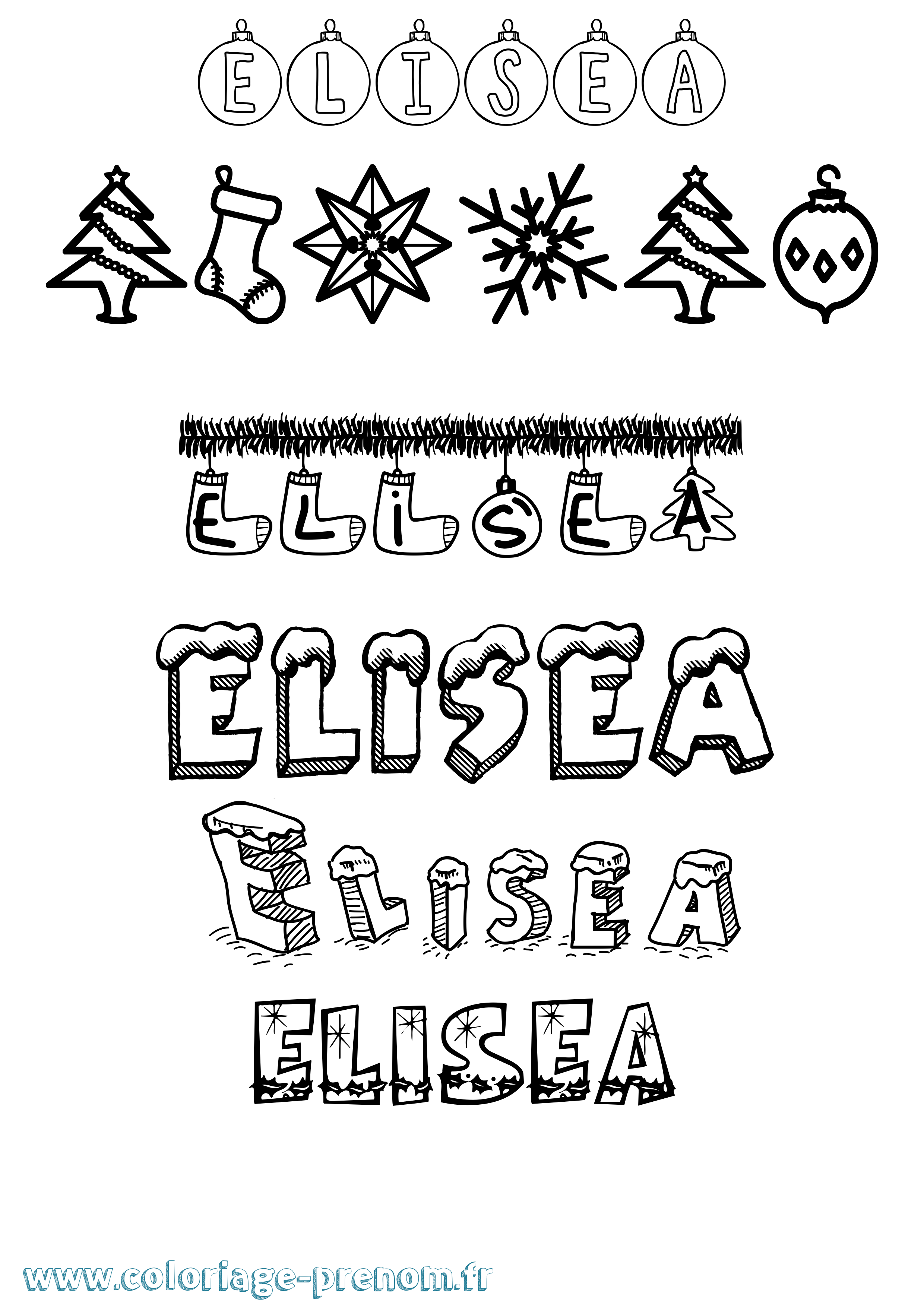 Coloriage Elisea Noël Coloriage prénom Elisea Noël