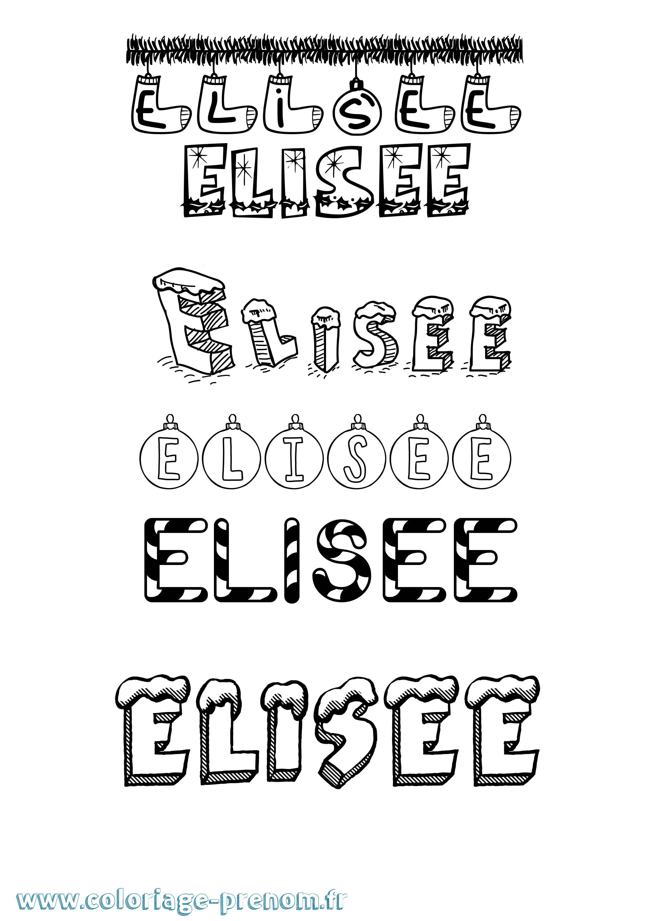 Coloriage Elisee Noël Coloriage prénom Elisee Noël