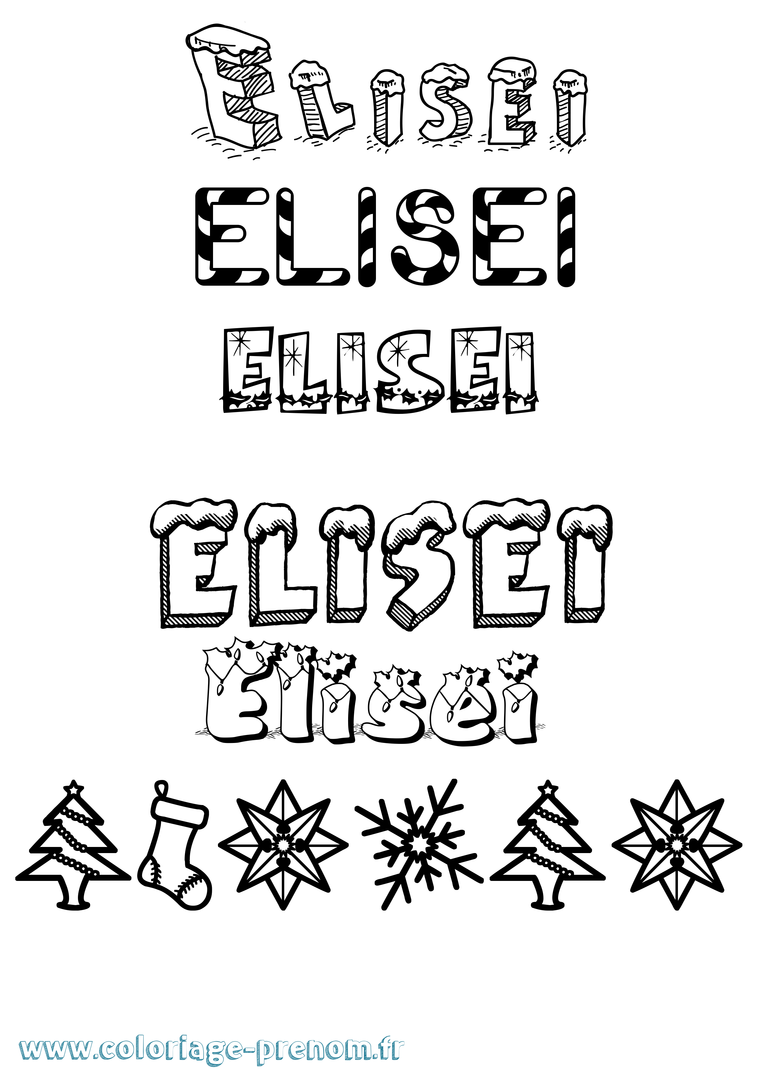 Coloriage Elisei Noël Coloriage prénom Elisei Noël
