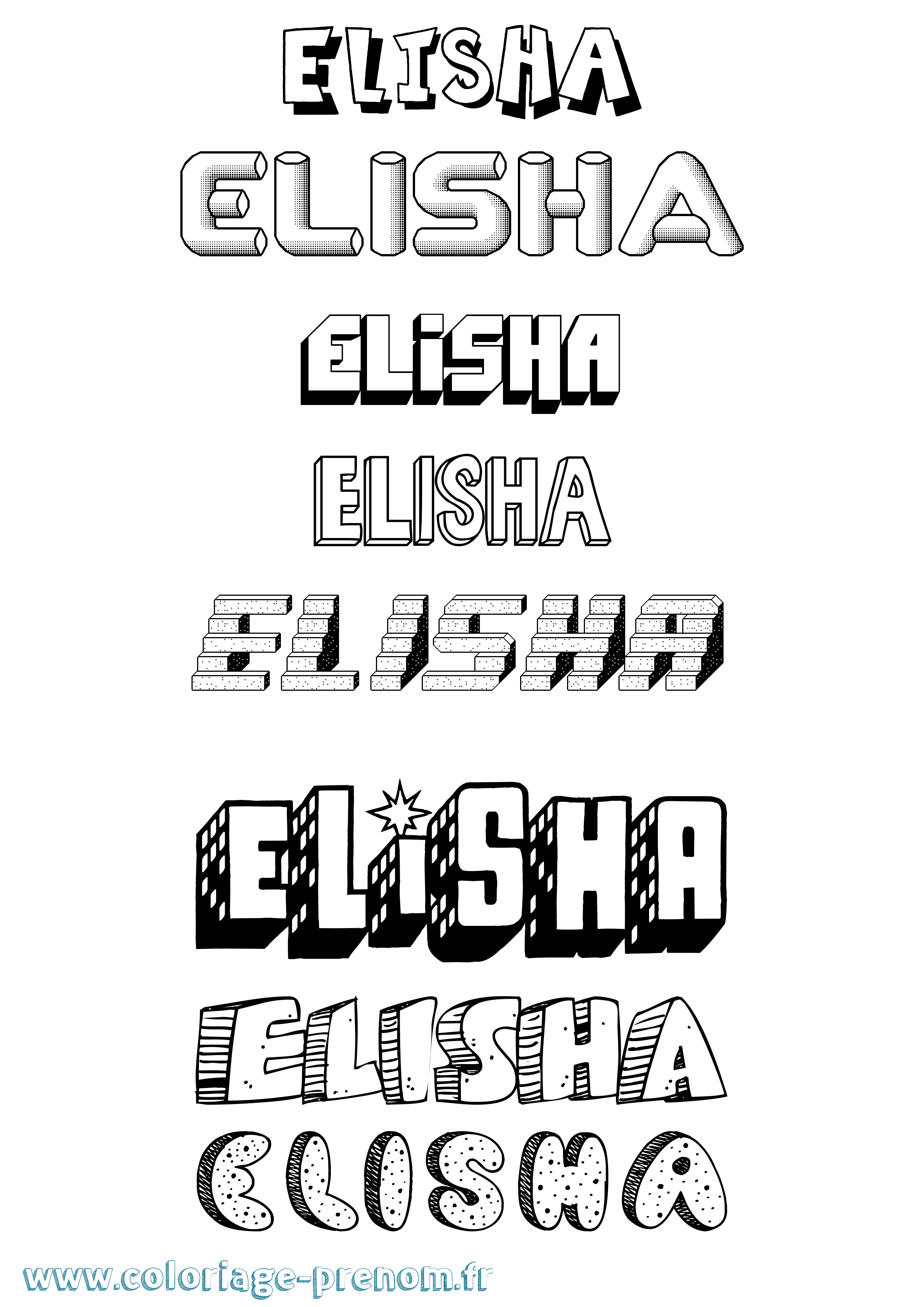 Coloriage Elisha Effet 3D Coloriage prénom Elisha Effet 3D