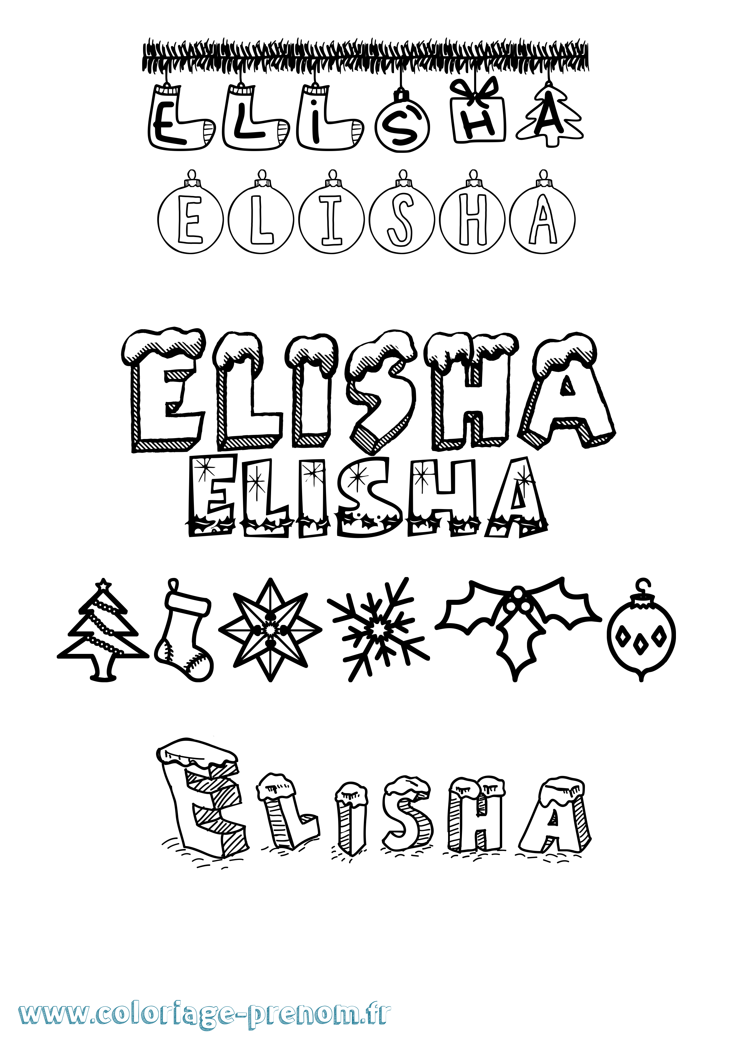 Coloriage Elisha Noël Coloriage prénom Elisha Noël