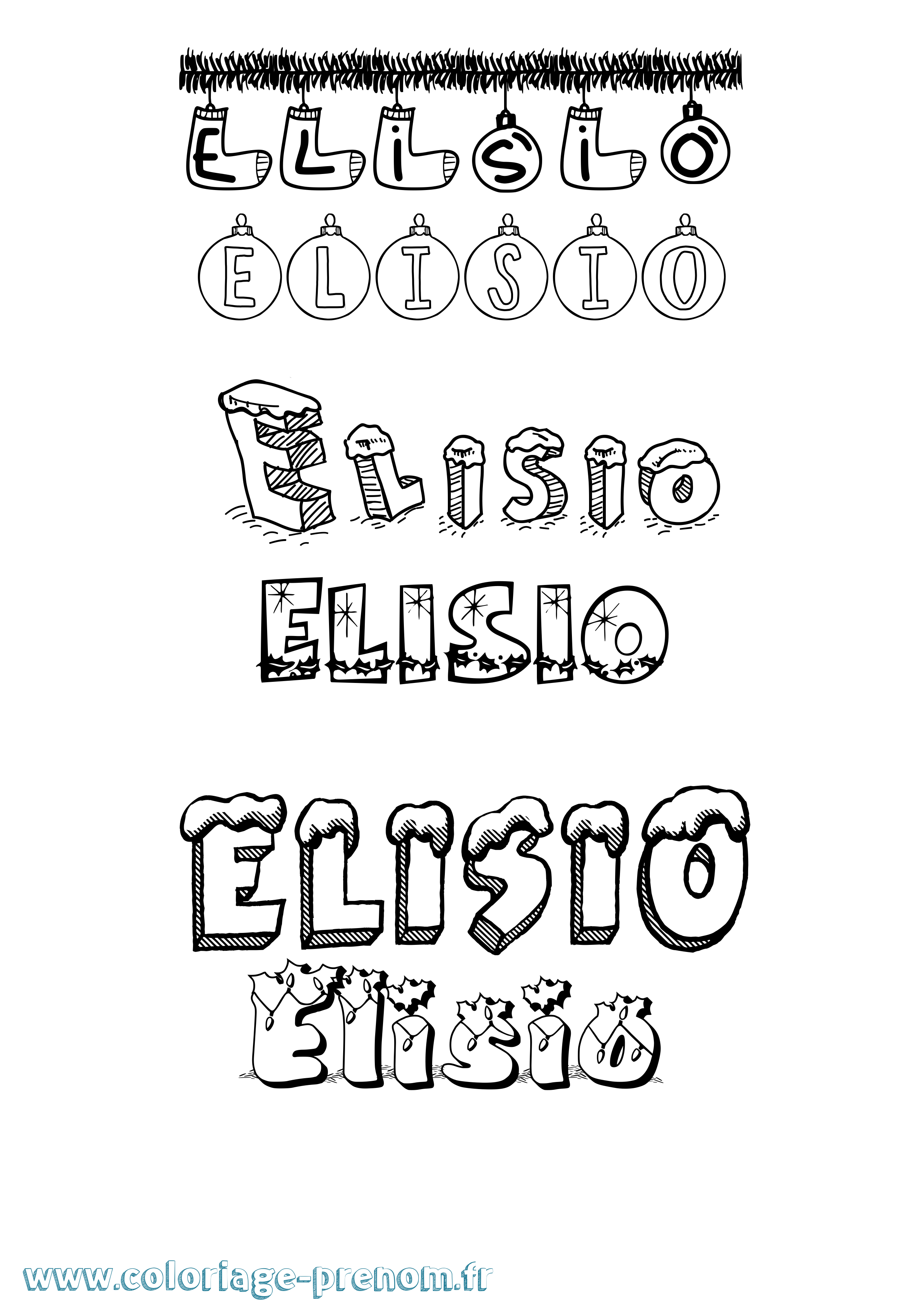 Coloriage Elisio Noël Coloriage prénom Elisio Noël