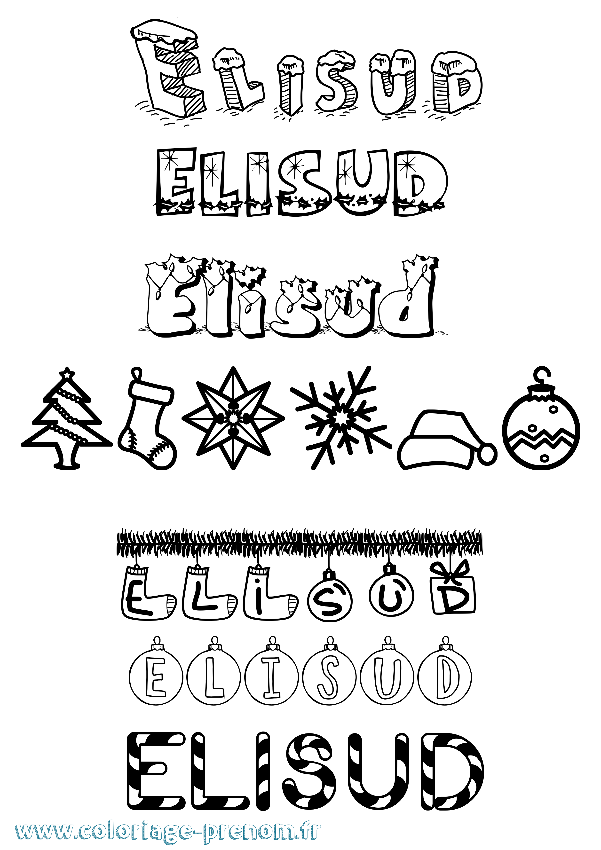 Coloriage Elisud Noël Coloriage prénom Elisud Noël