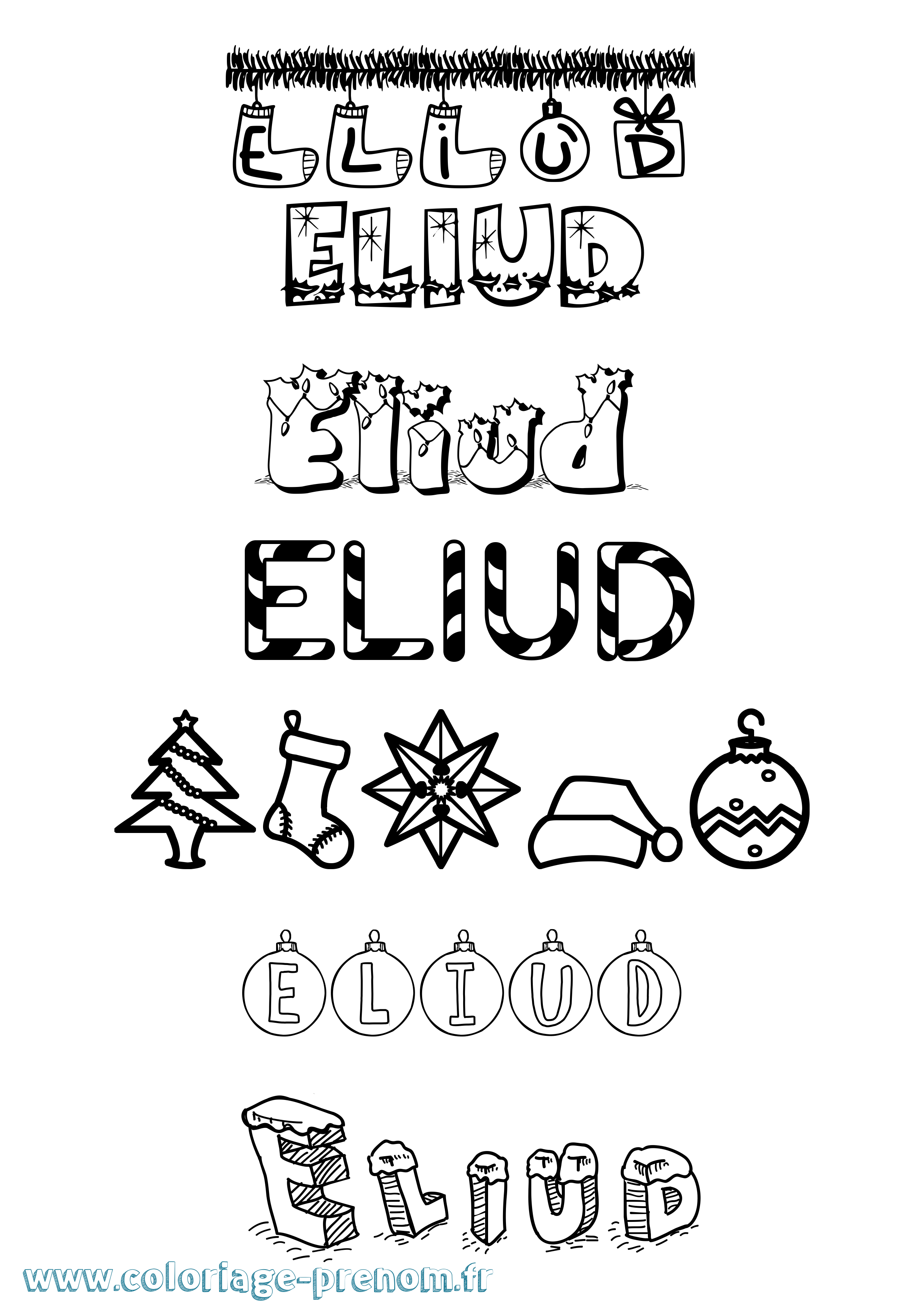 Coloriage Eliud Noël Coloriage prénom Eliud Noël