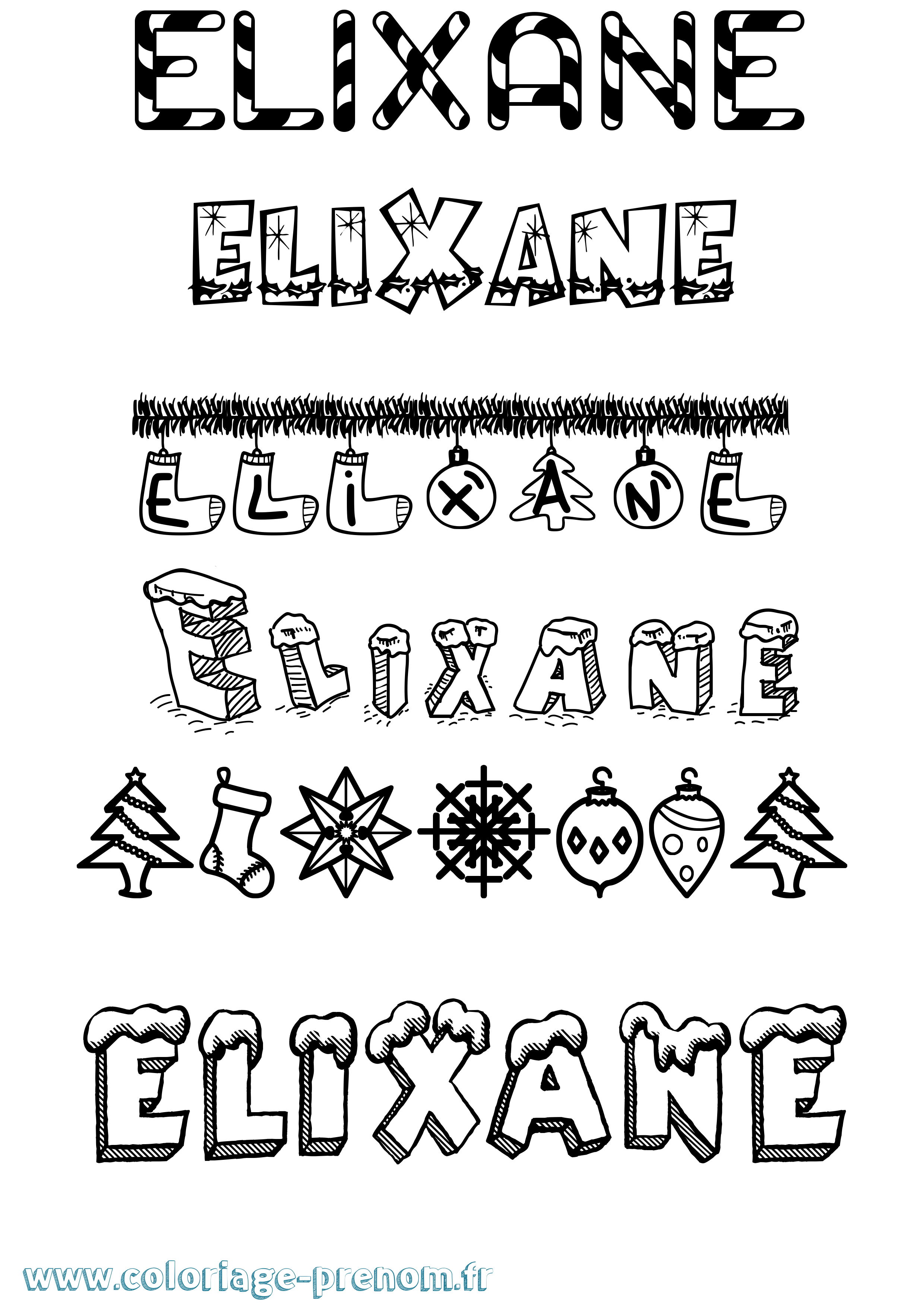 Coloriage Elixane Noël Coloriage prénom Elixane Noël