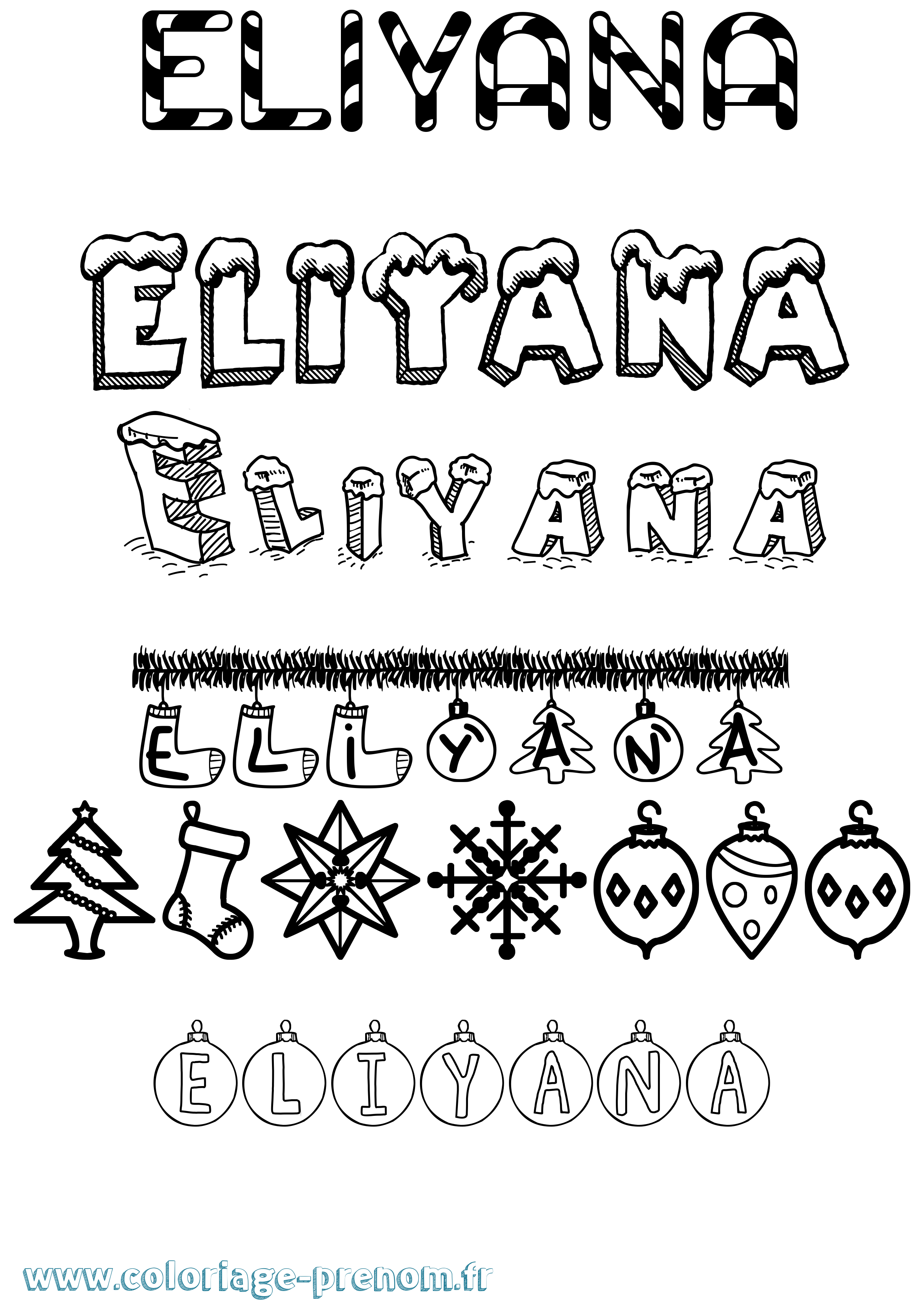 Coloriage Eliyana Noël Coloriage prénom Eliyana Noël