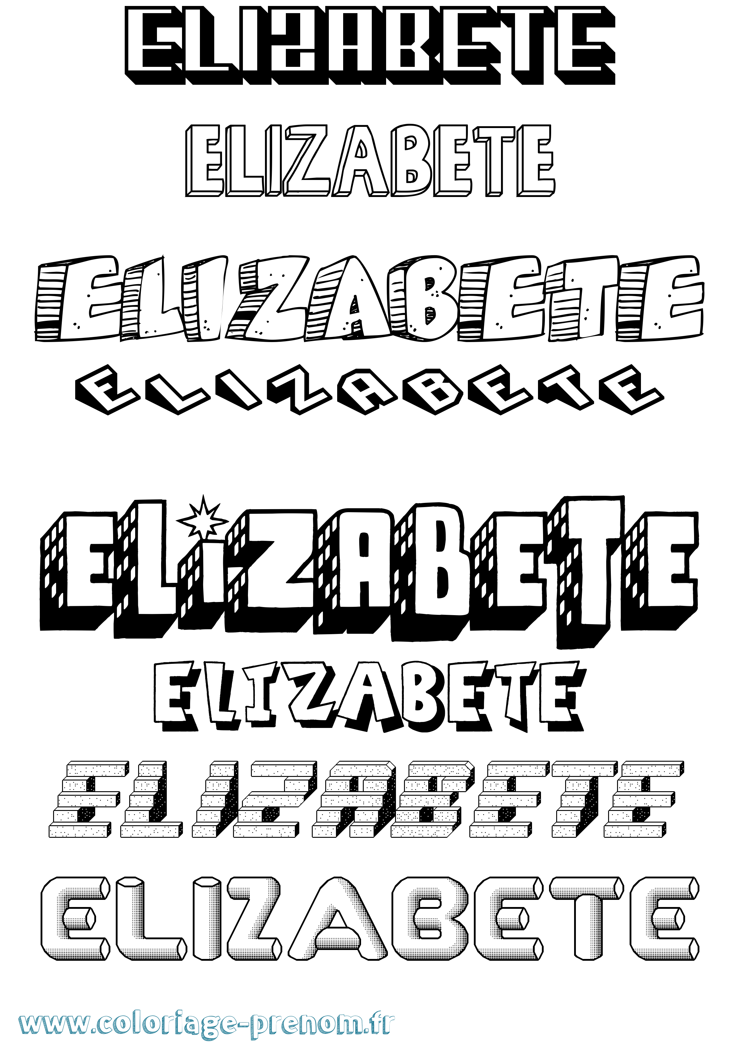 Coloriage Elizabete Effet 3D Coloriage prénom Elizabete Effet 3D
