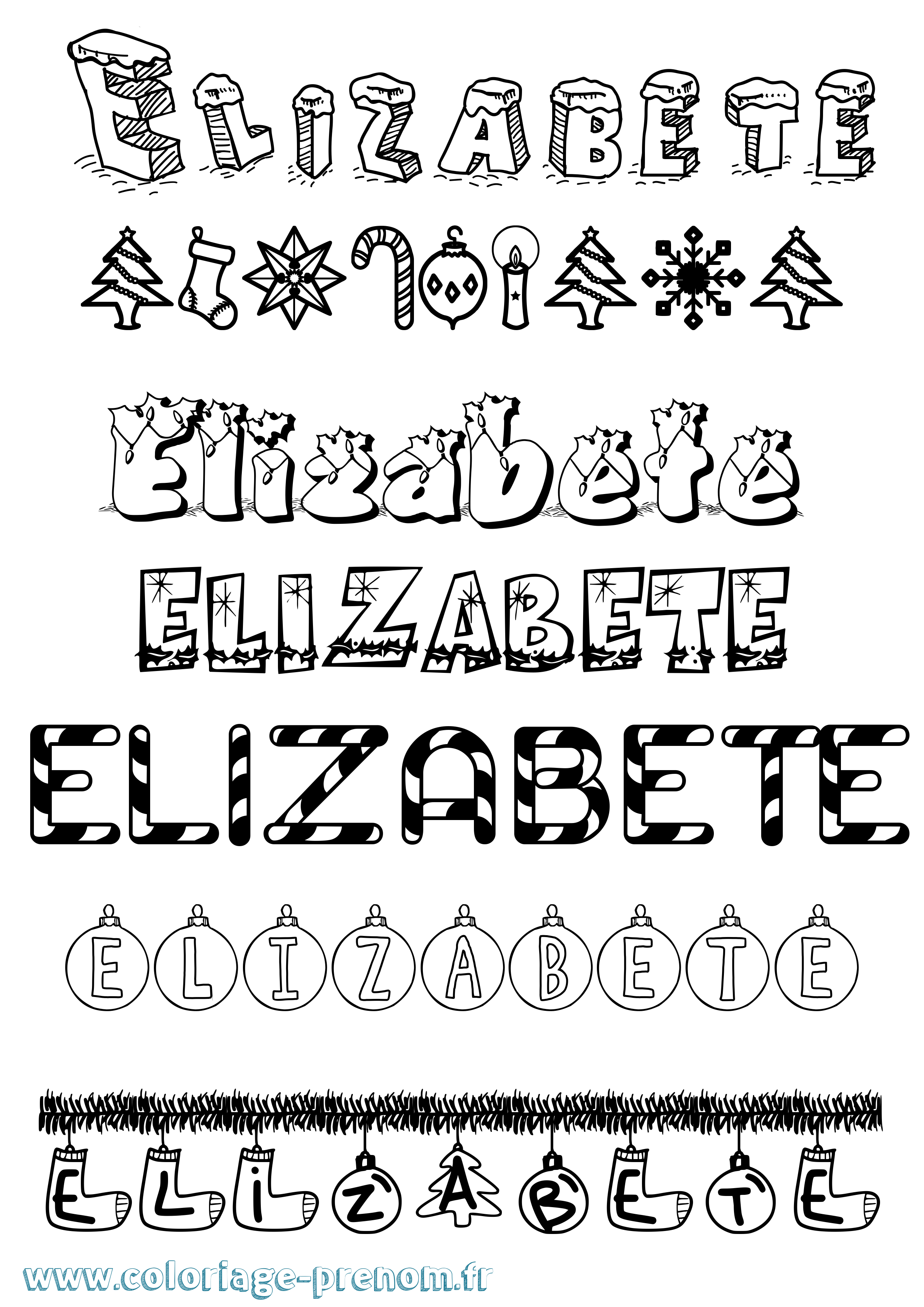 Coloriage Elizabete Noël Coloriage prénom Elizabete Noël