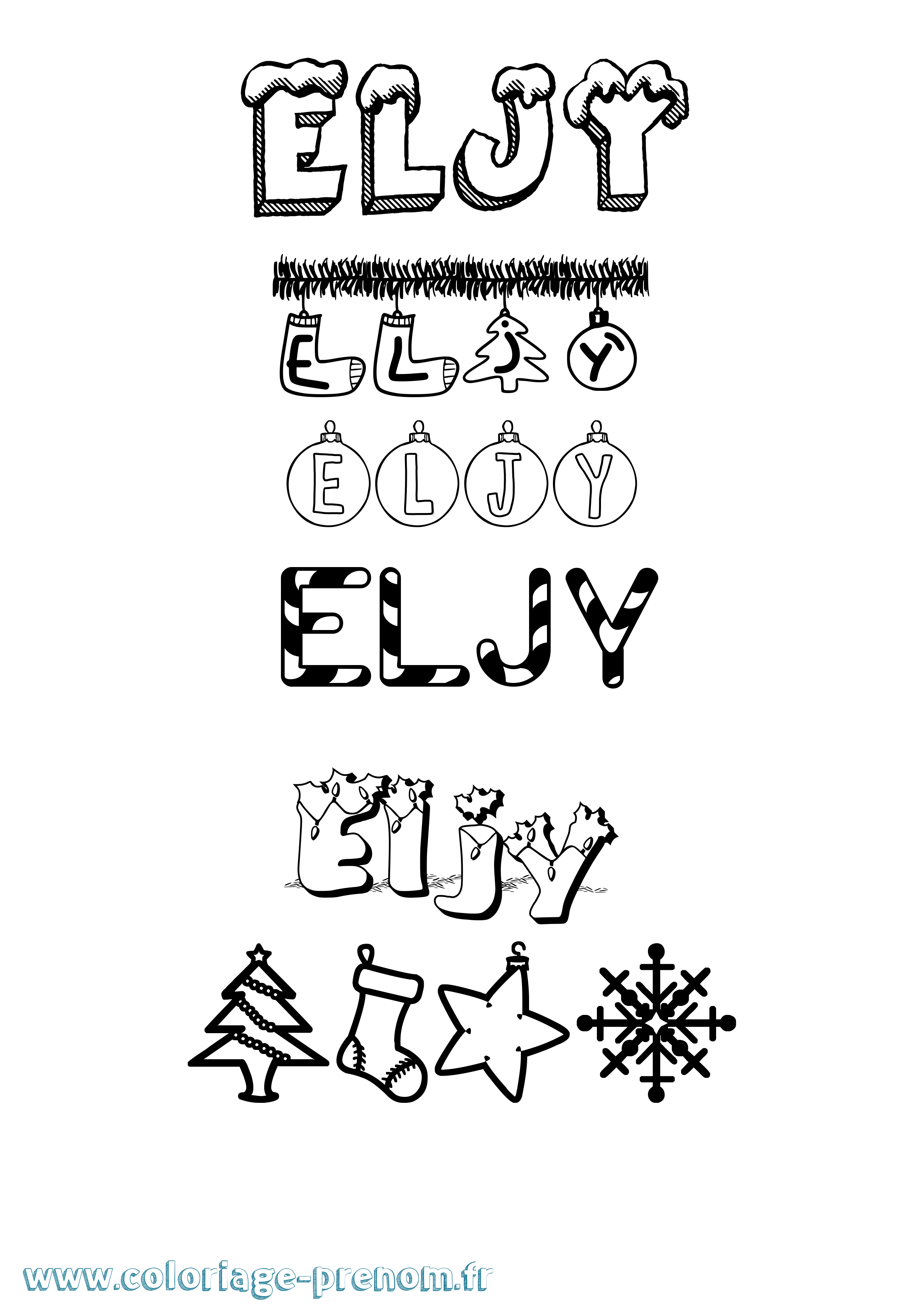 Coloriage Eljy Noël Coloriage prénom Eljy Noël