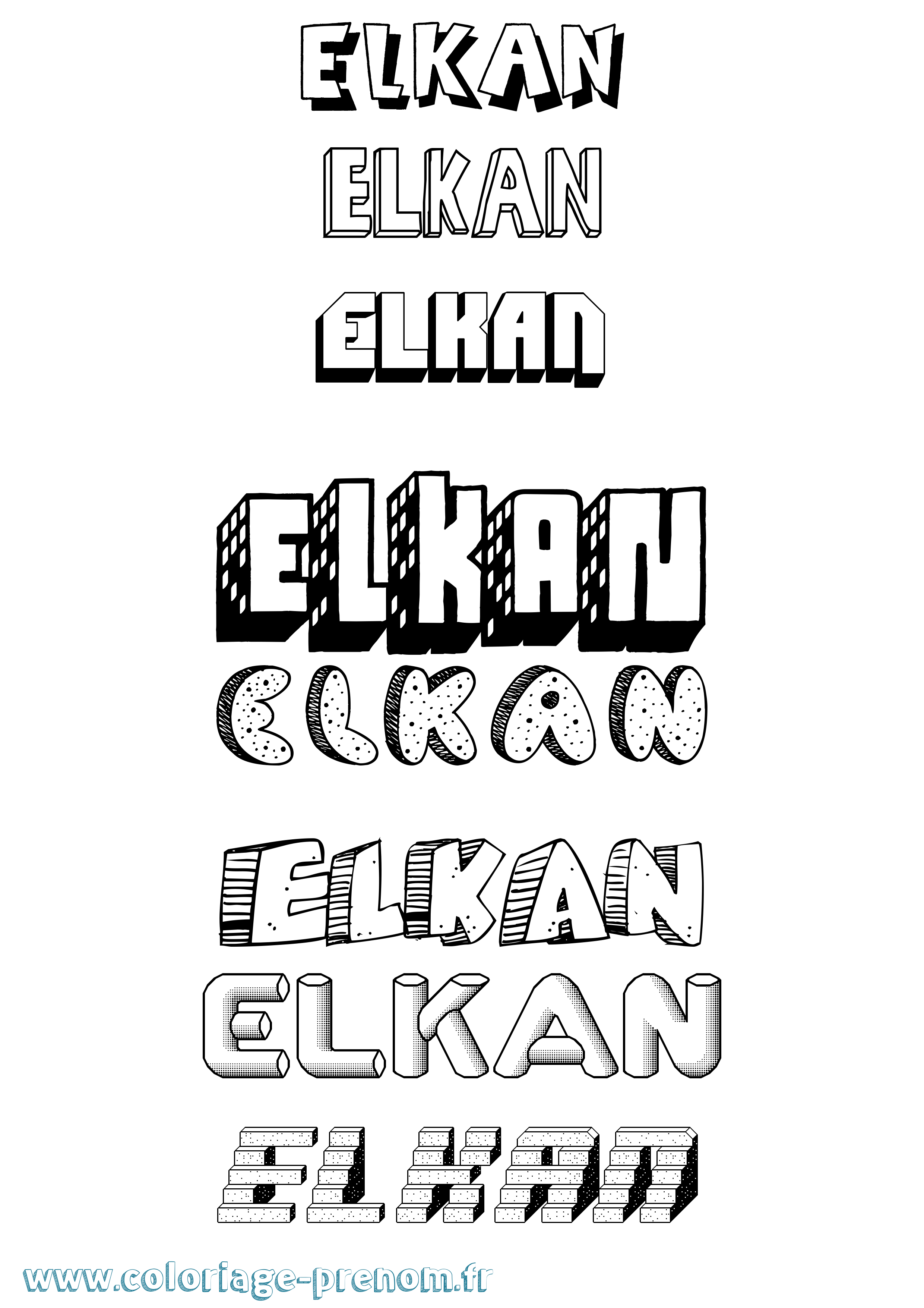 Coloriage Elkan Effet 3D Coloriage prénom Elkan Effet 3D