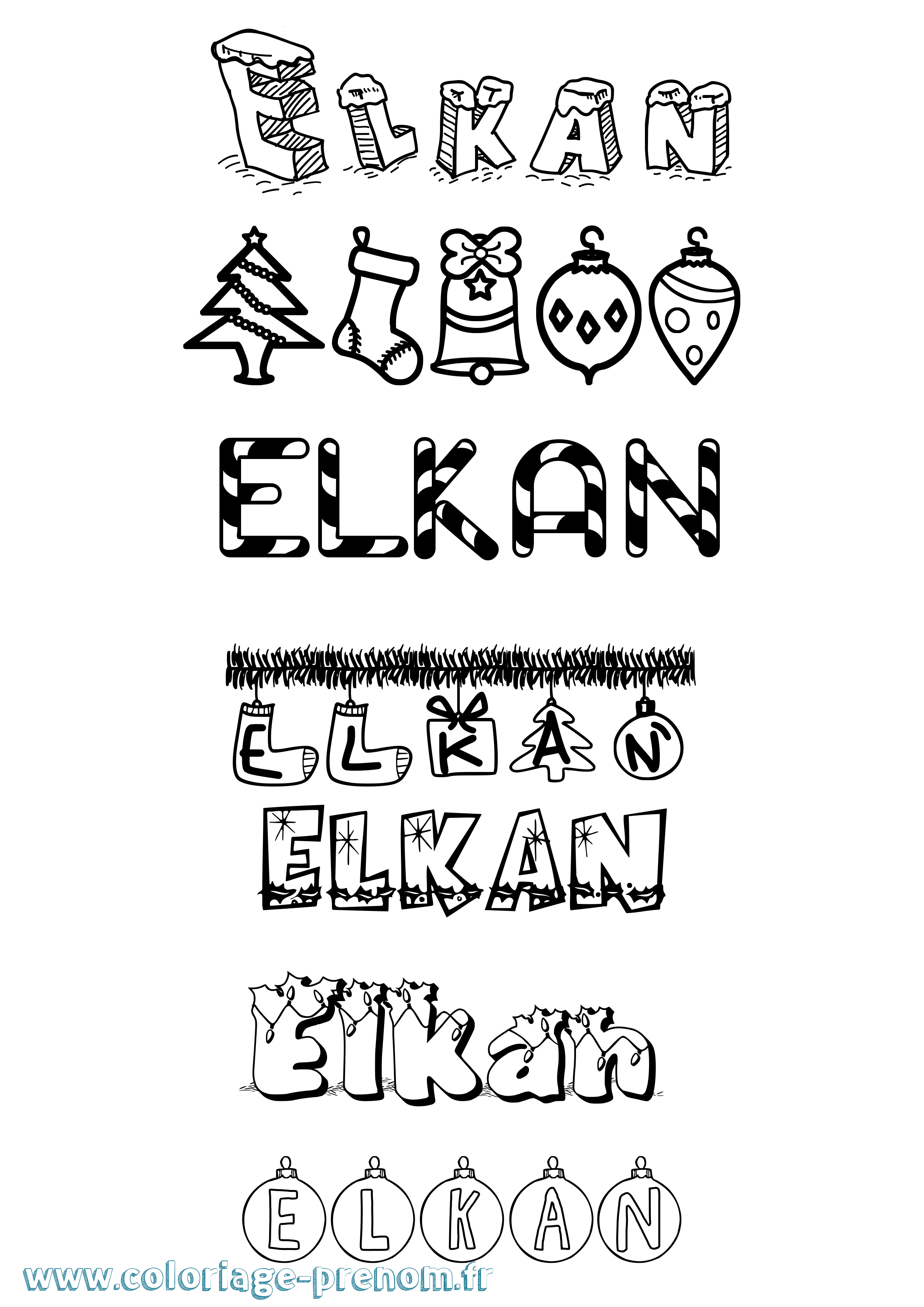 Coloriage Elkan Noël Coloriage prénom Elkan Noël