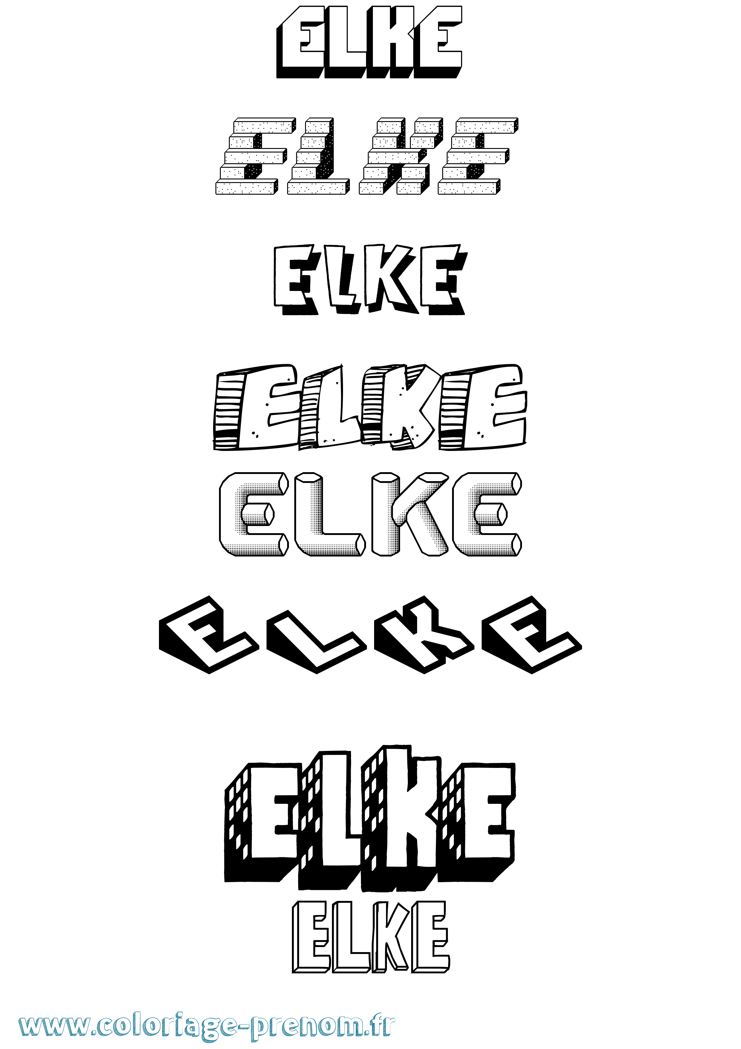 Coloriage Elke Effet 3D Coloriage prénom Elke Effet 3D