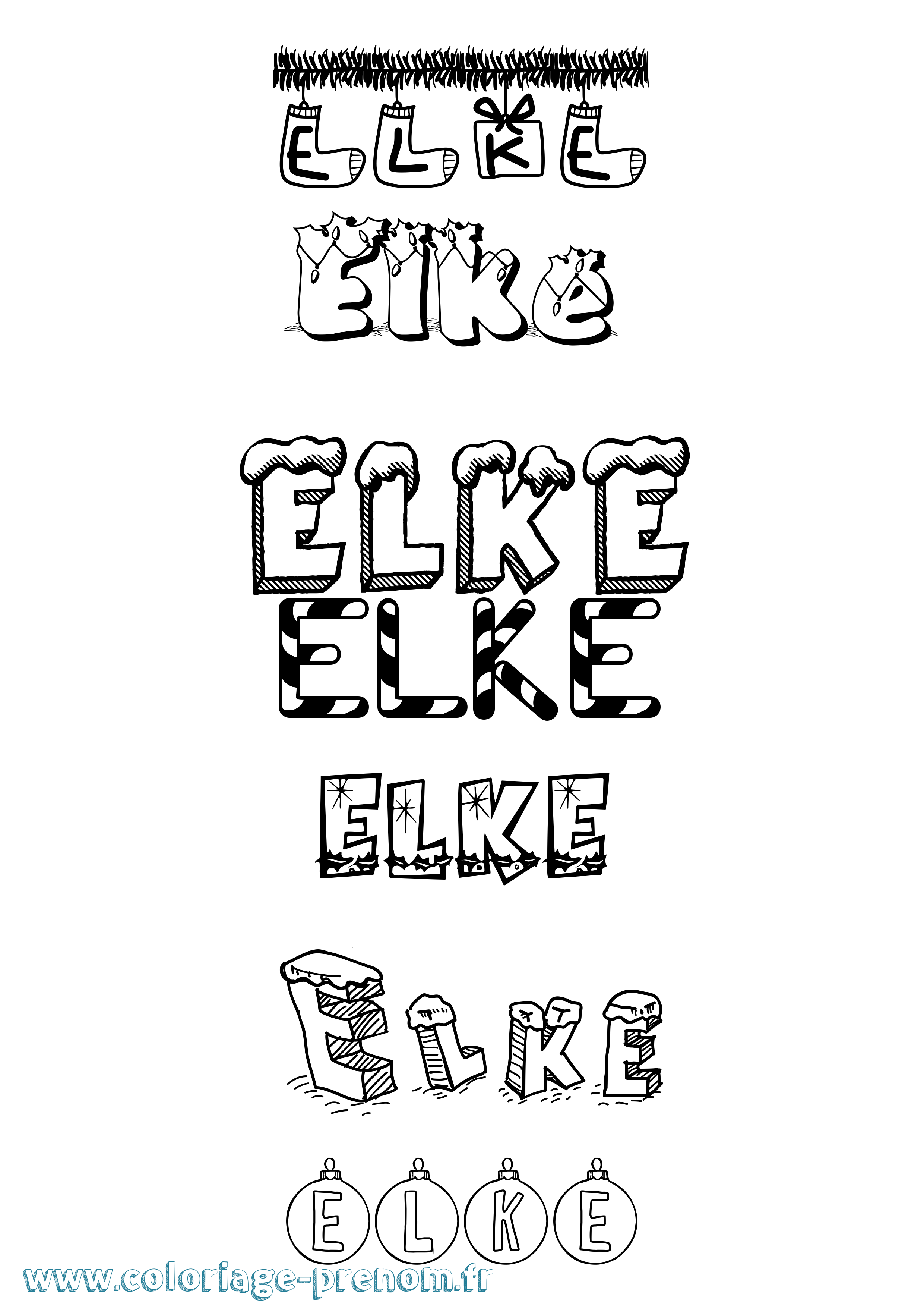 Coloriage Elke Noël Coloriage prénom Elke Noël