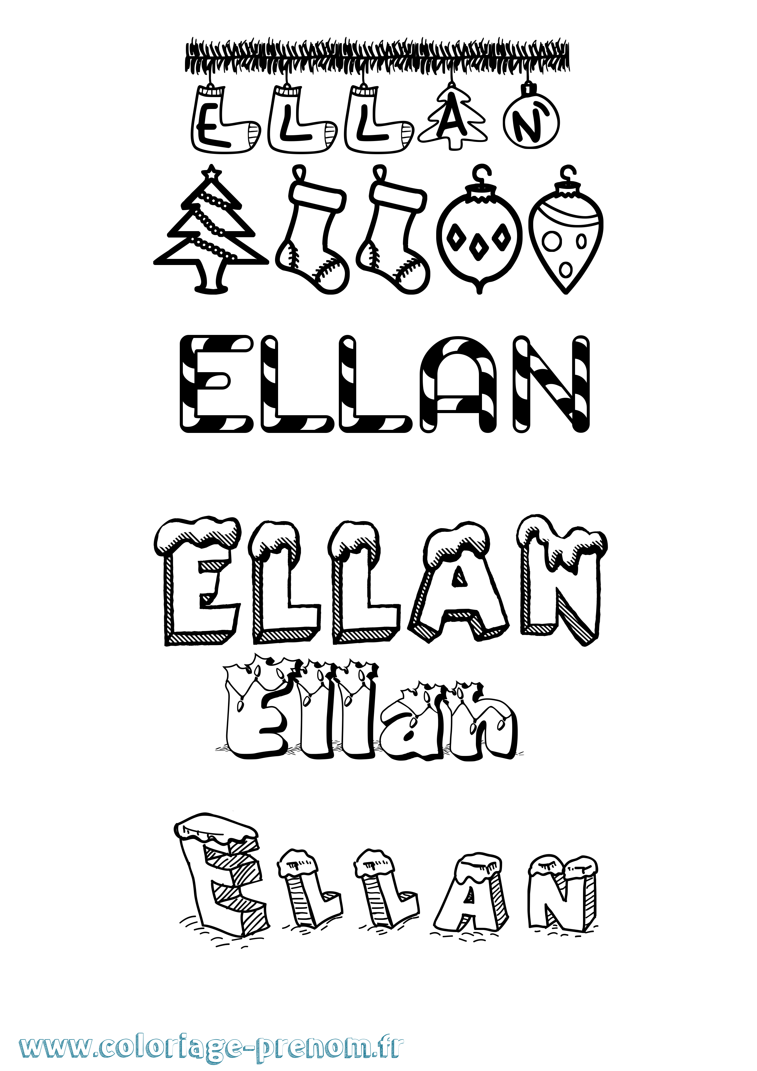 Coloriage Ellan Noël Coloriage prénom Ellan Noël