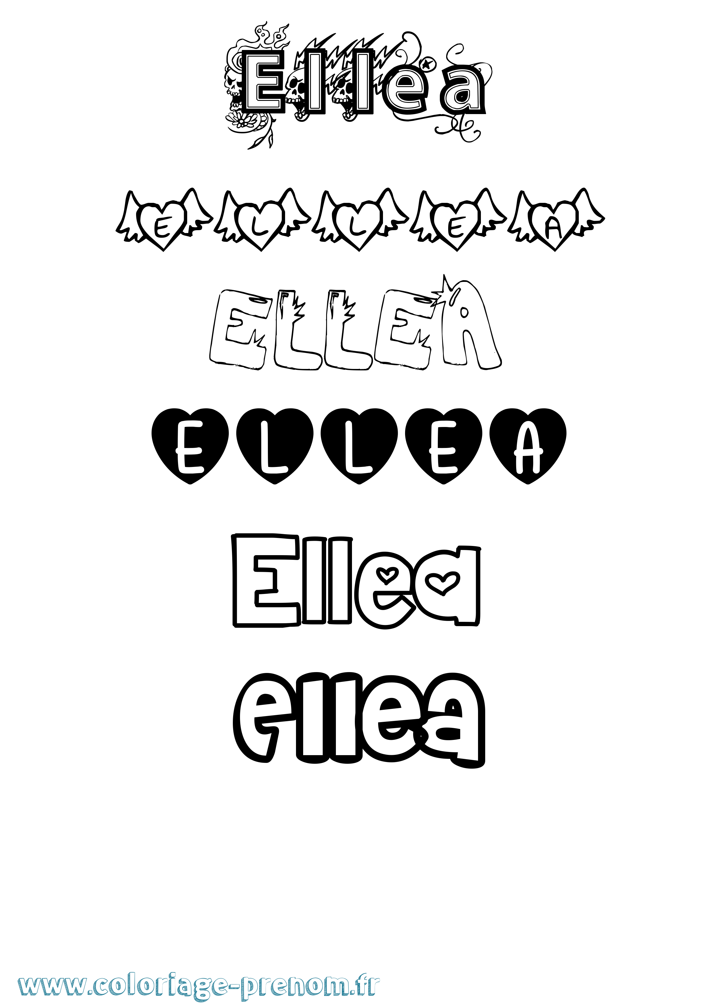 Coloriage Ellea Girly Coloriage prénom Ellea Girly