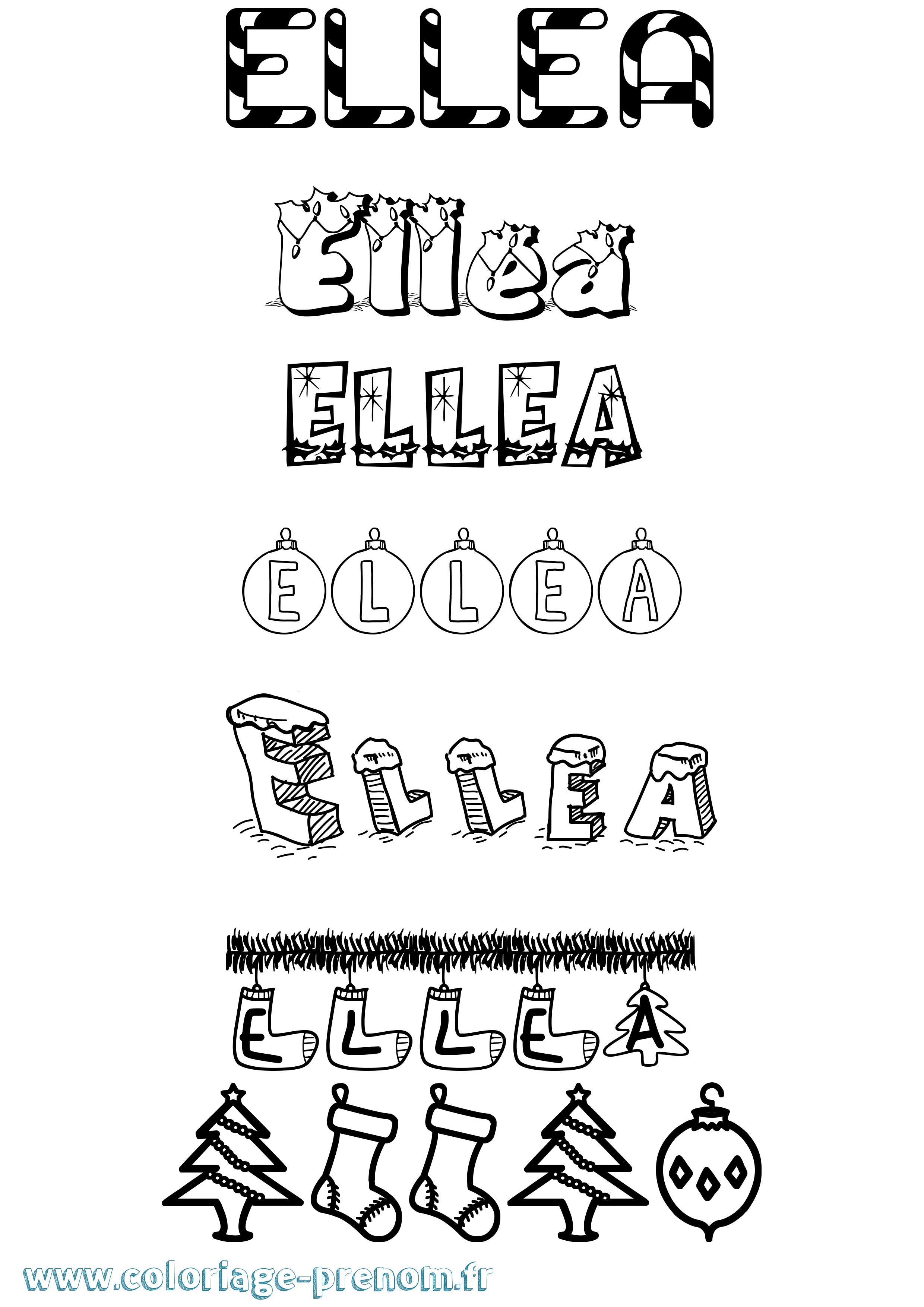 Coloriage Ellea Noël Coloriage prénom Ellea Noël