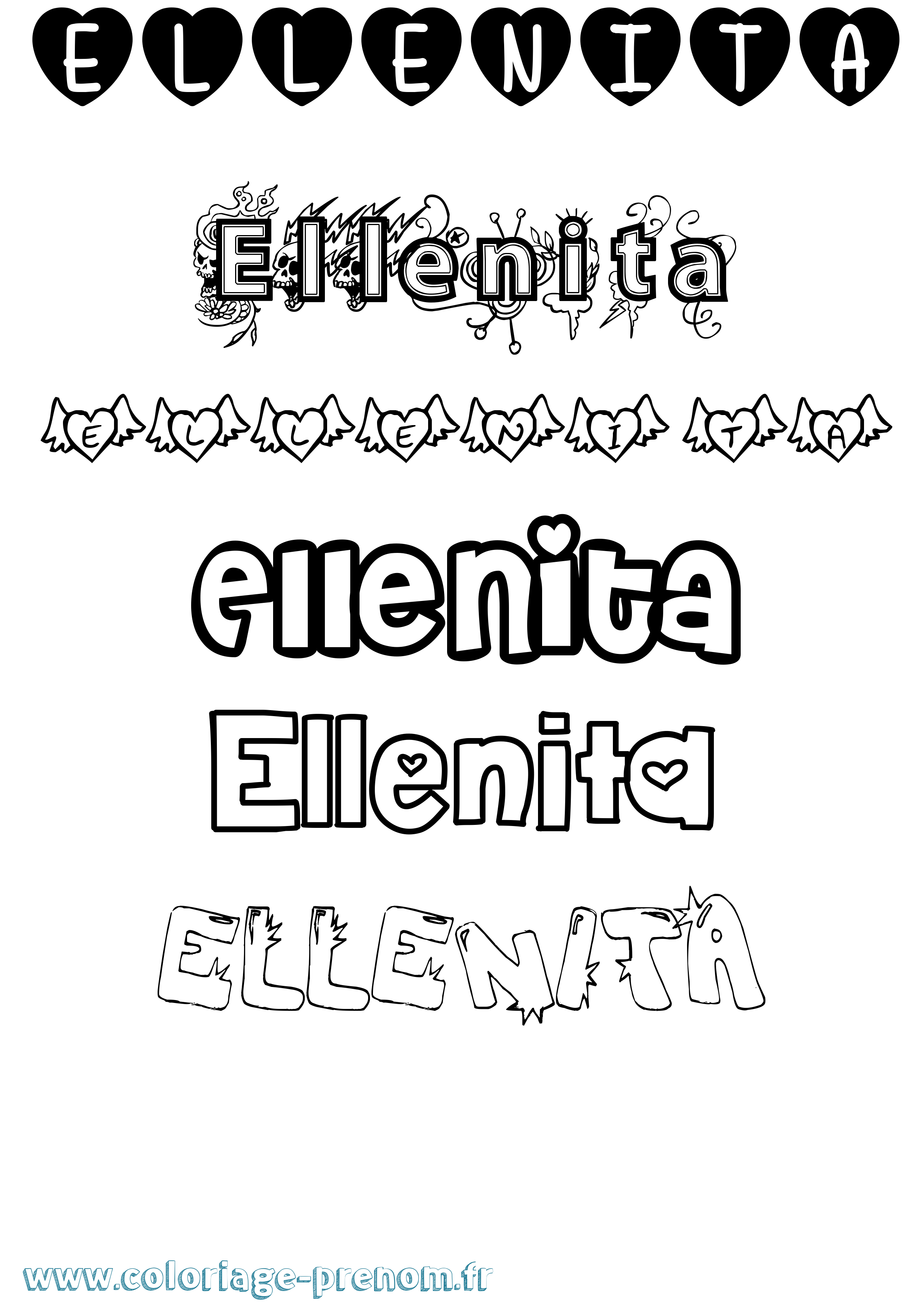 Coloriage Ellenita Girly Coloriage prénom Ellenita Girly