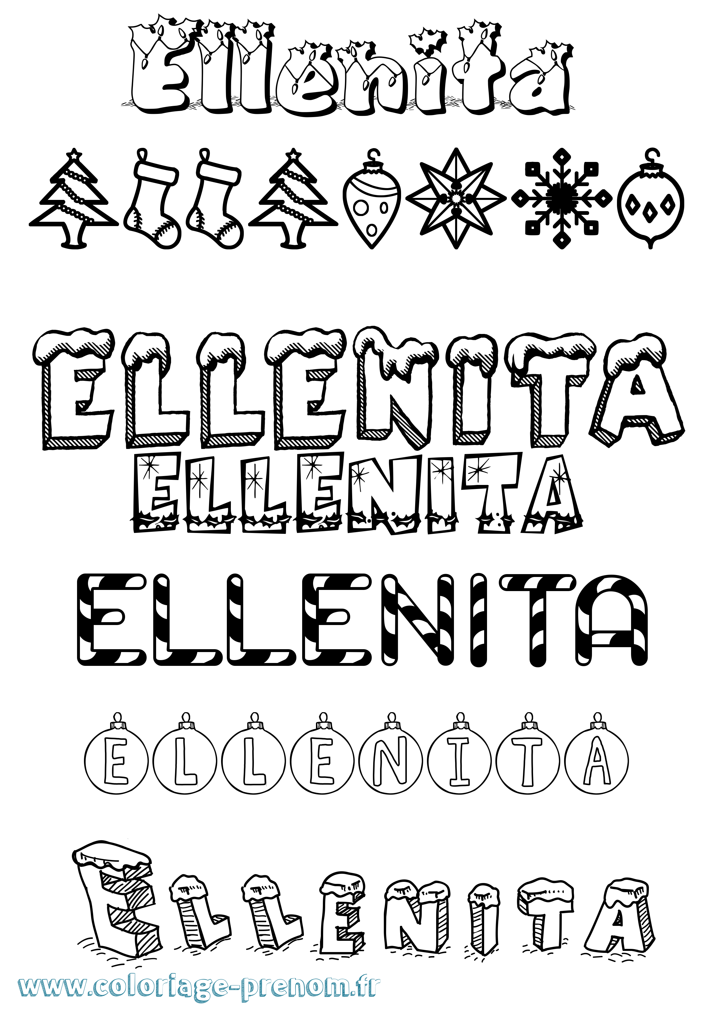 Coloriage Ellenita Noël Coloriage prénom Ellenita Noël