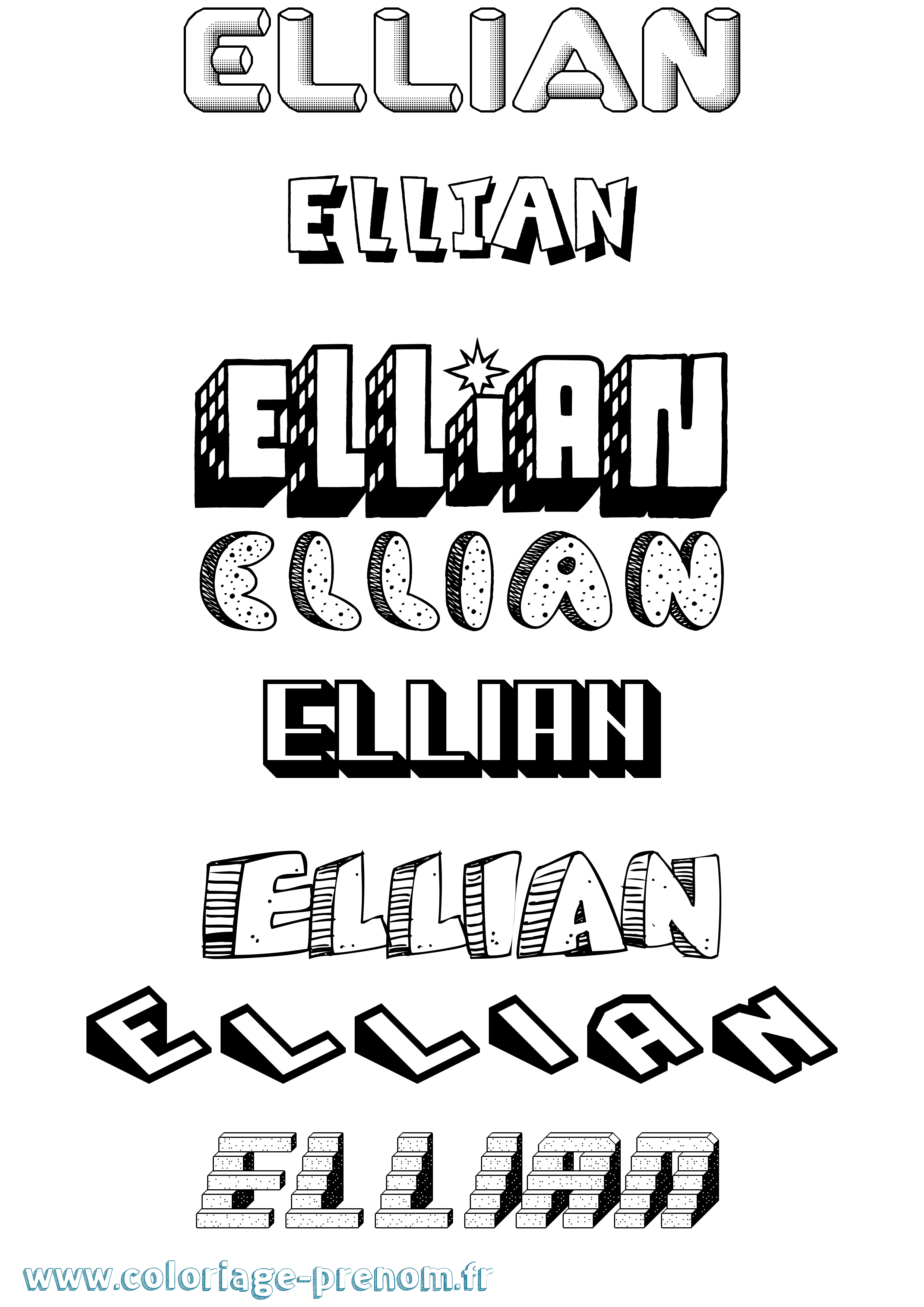 Coloriage Ellian Effet 3D Coloriage prénom Ellian Effet 3D