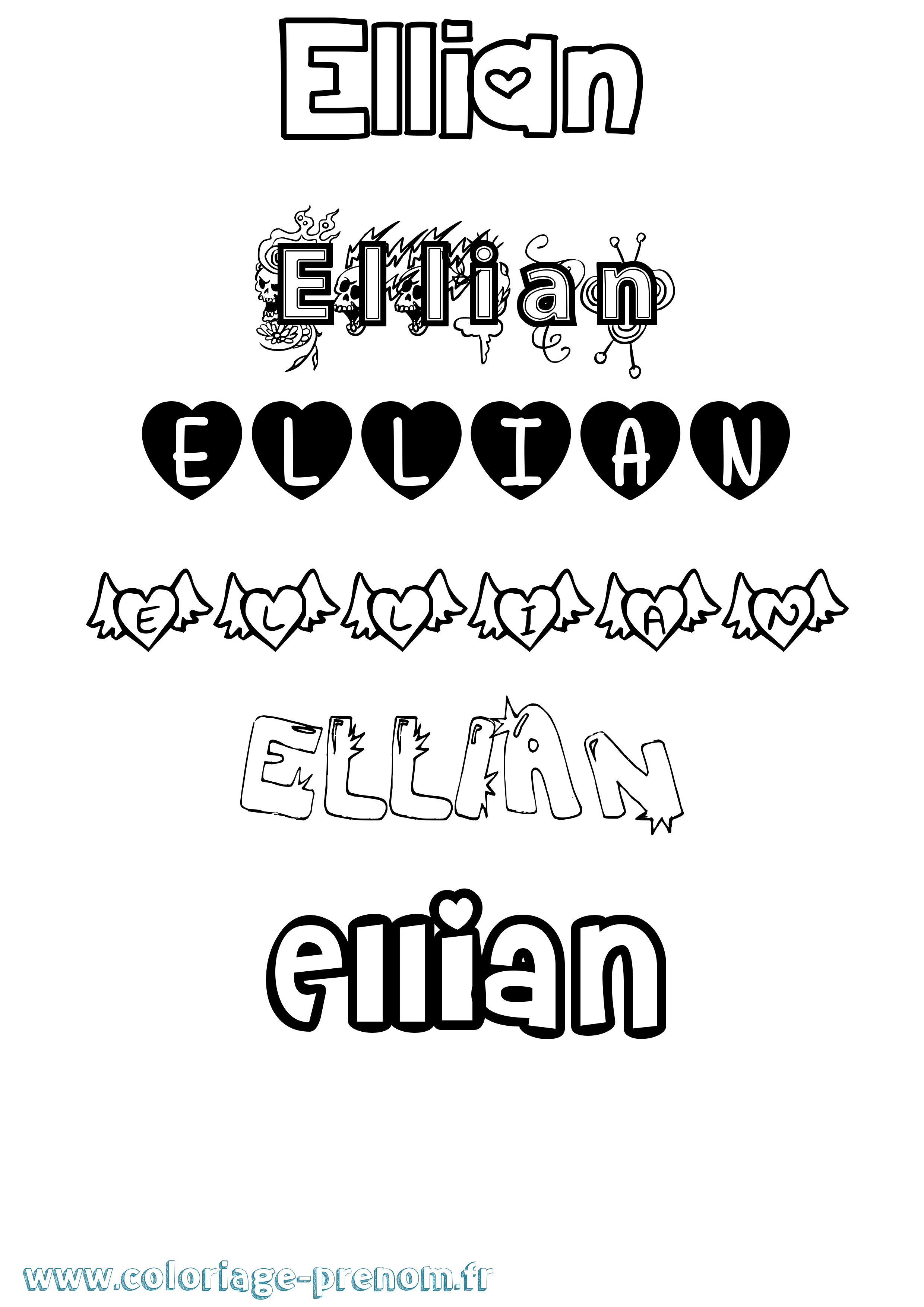 Coloriage Ellian Girly Coloriage prénom Ellian Girly