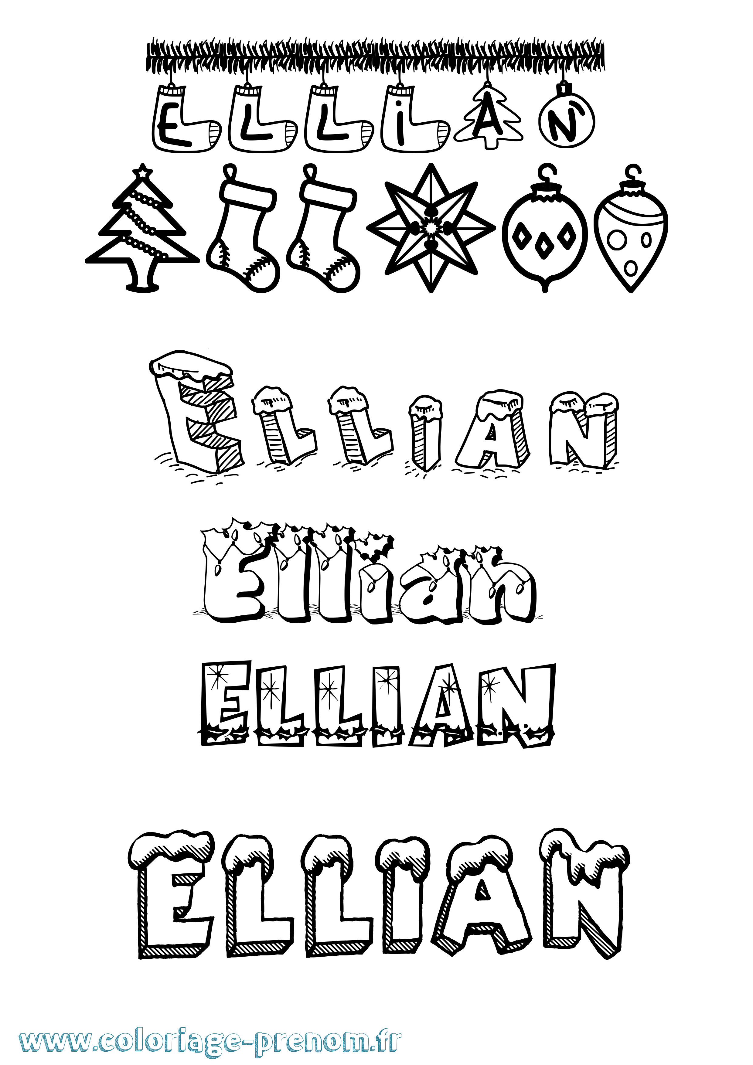 Coloriage Ellian Noël Coloriage prénom Ellian Noël
