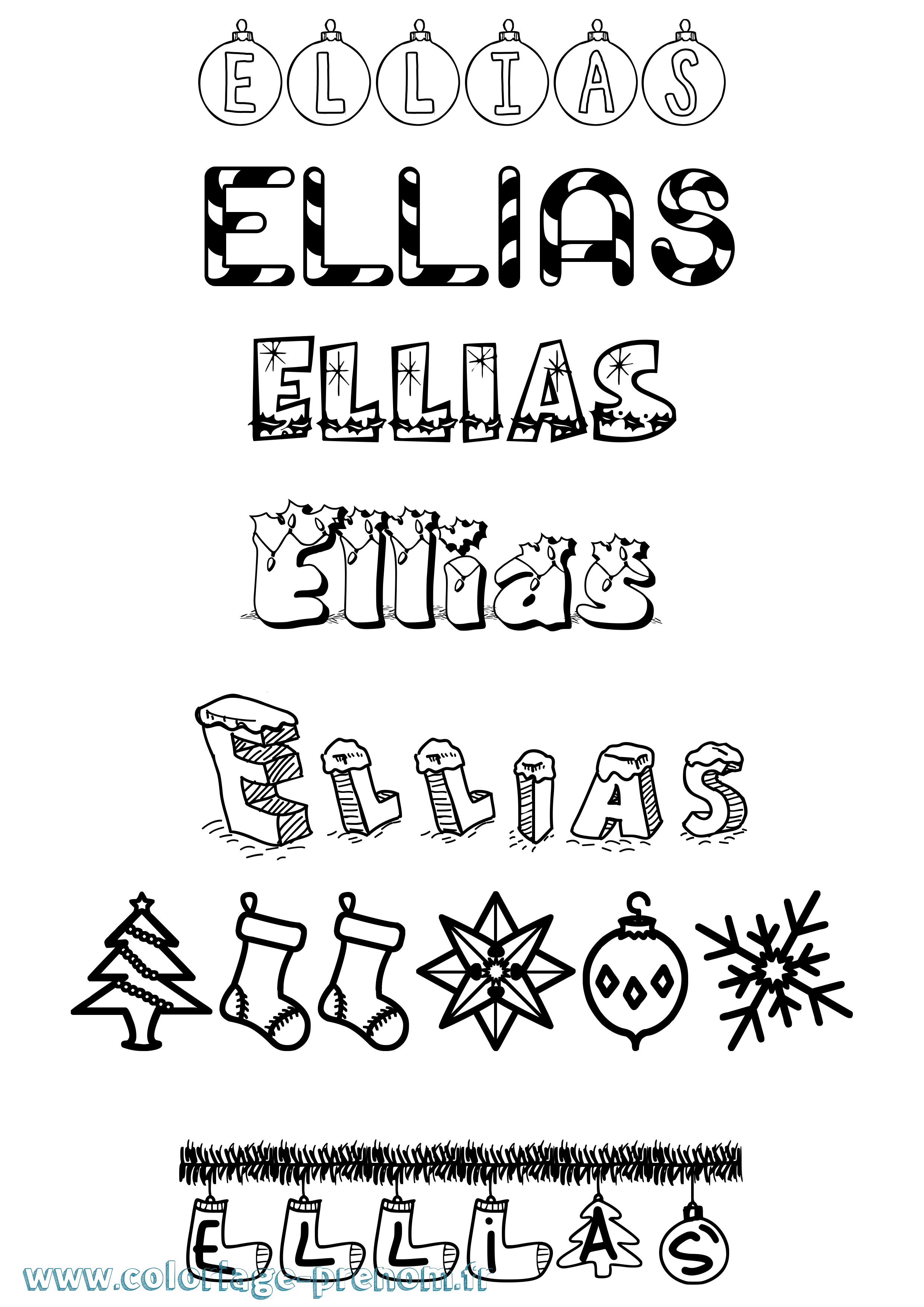 Coloriage Ellias Noël Coloriage prénom Ellias Noël