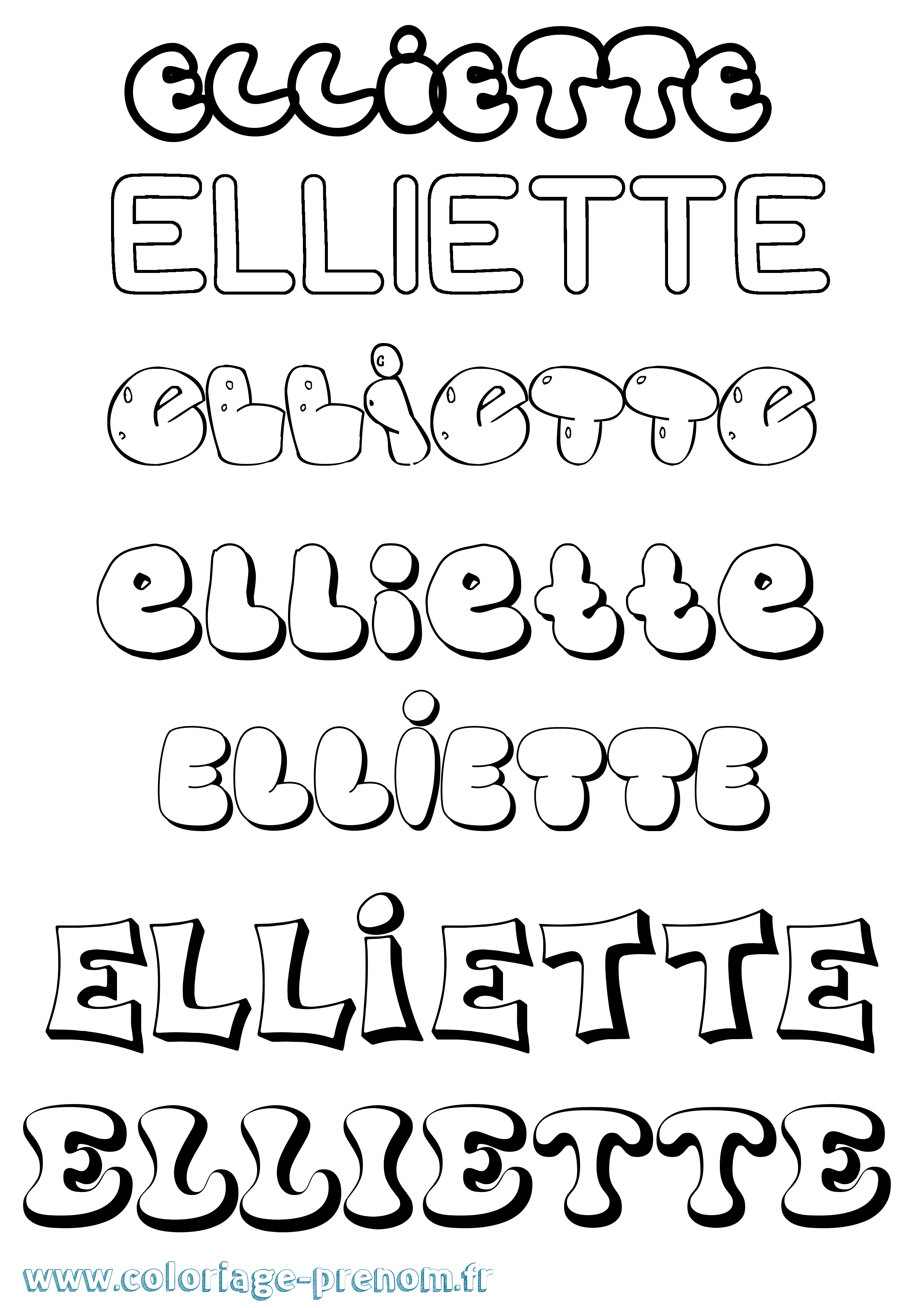 Coloriage Elliette Bubble Coloriage prénom Elliette Bubble