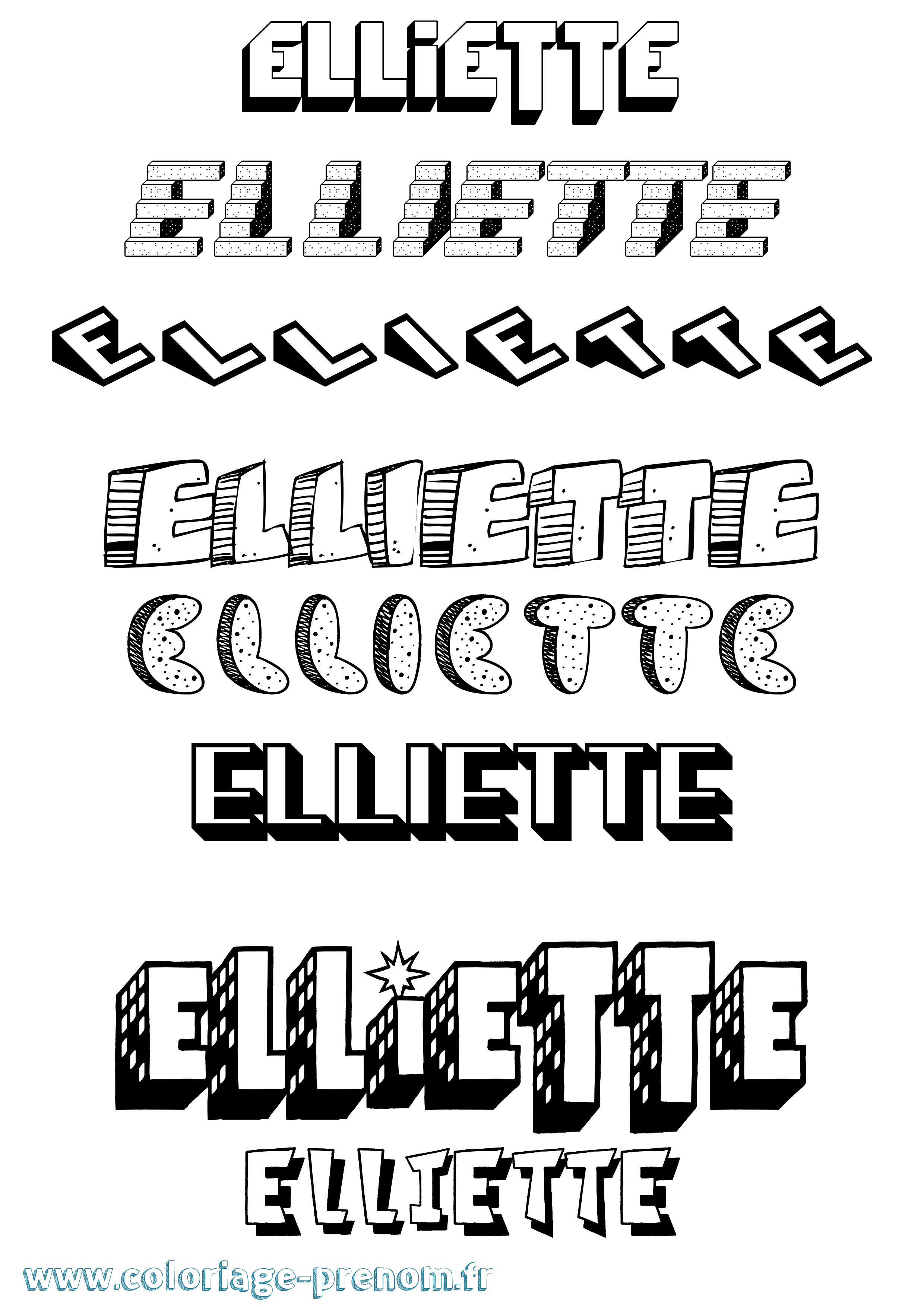 Coloriage Elliette Effet 3D Coloriage prénom Elliette Effet 3D