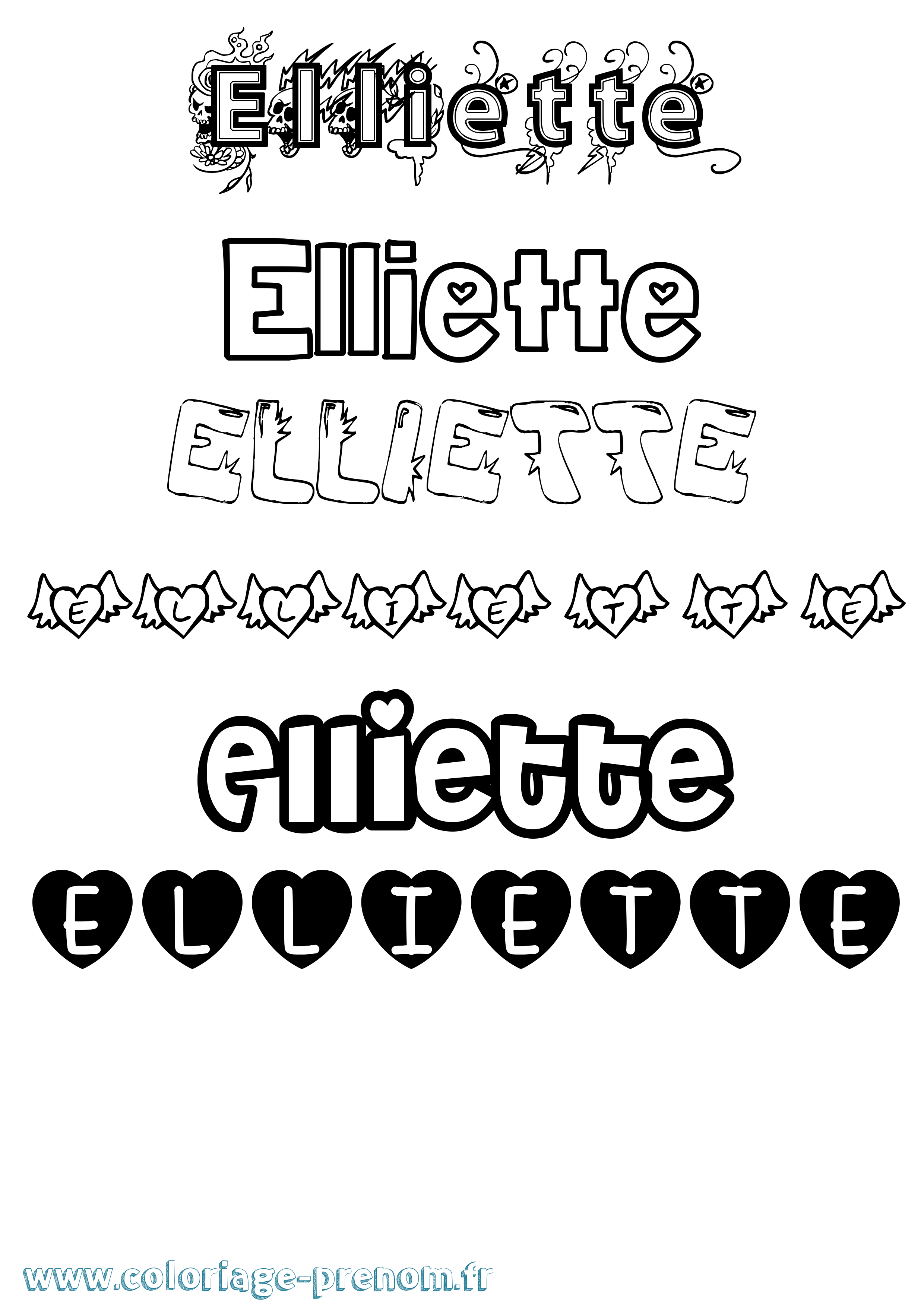 Coloriage Elliette Girly Coloriage prénom Elliette Girly