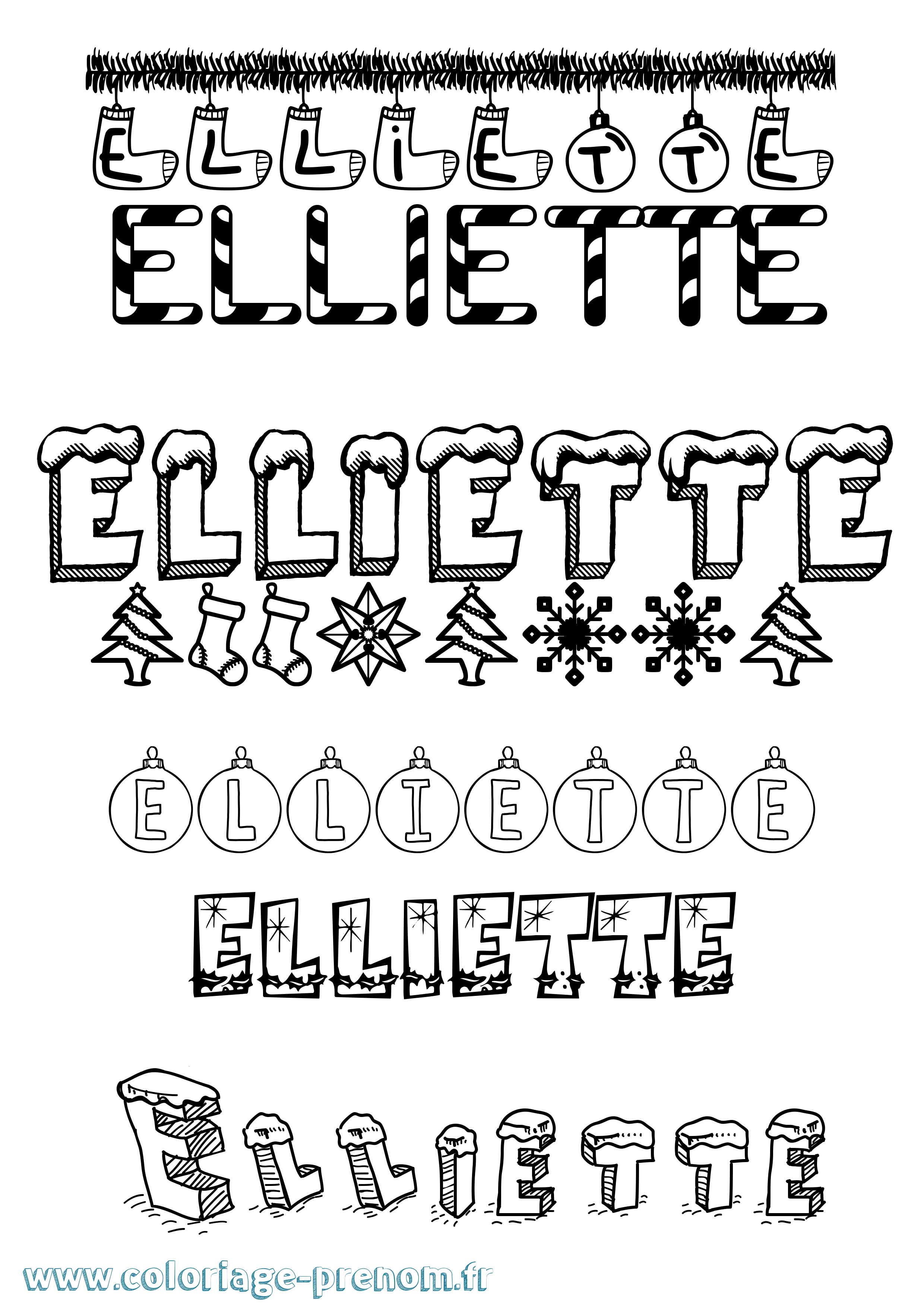 Coloriage Elliette Noël Coloriage prénom Elliette Noël