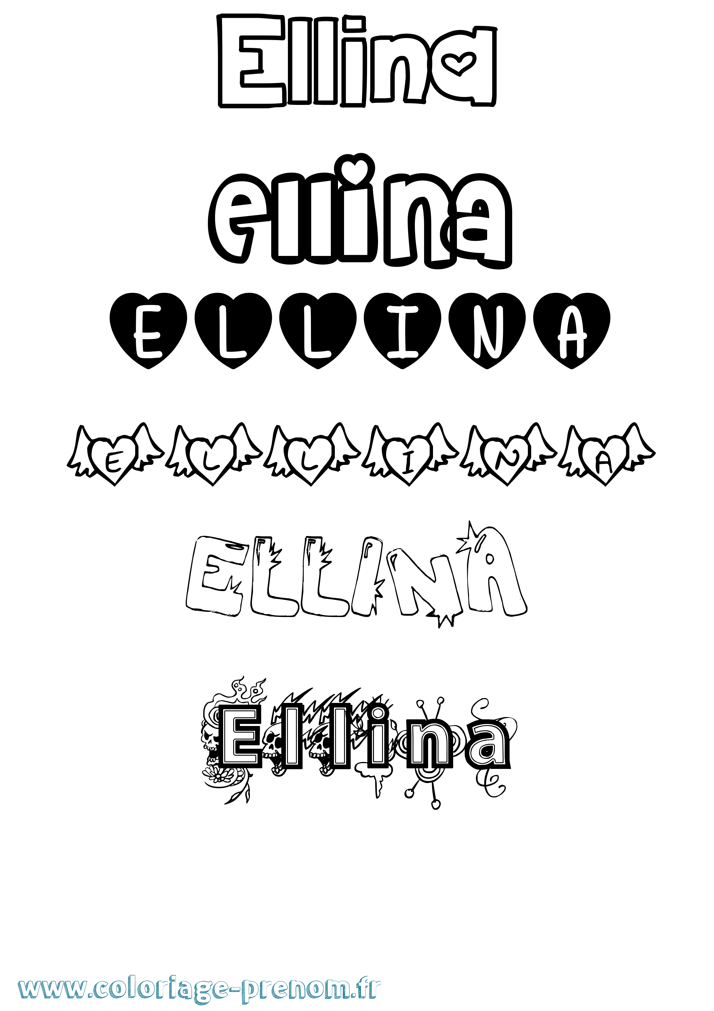 Coloriage Ellina Girly Coloriage prénom Ellina Girly