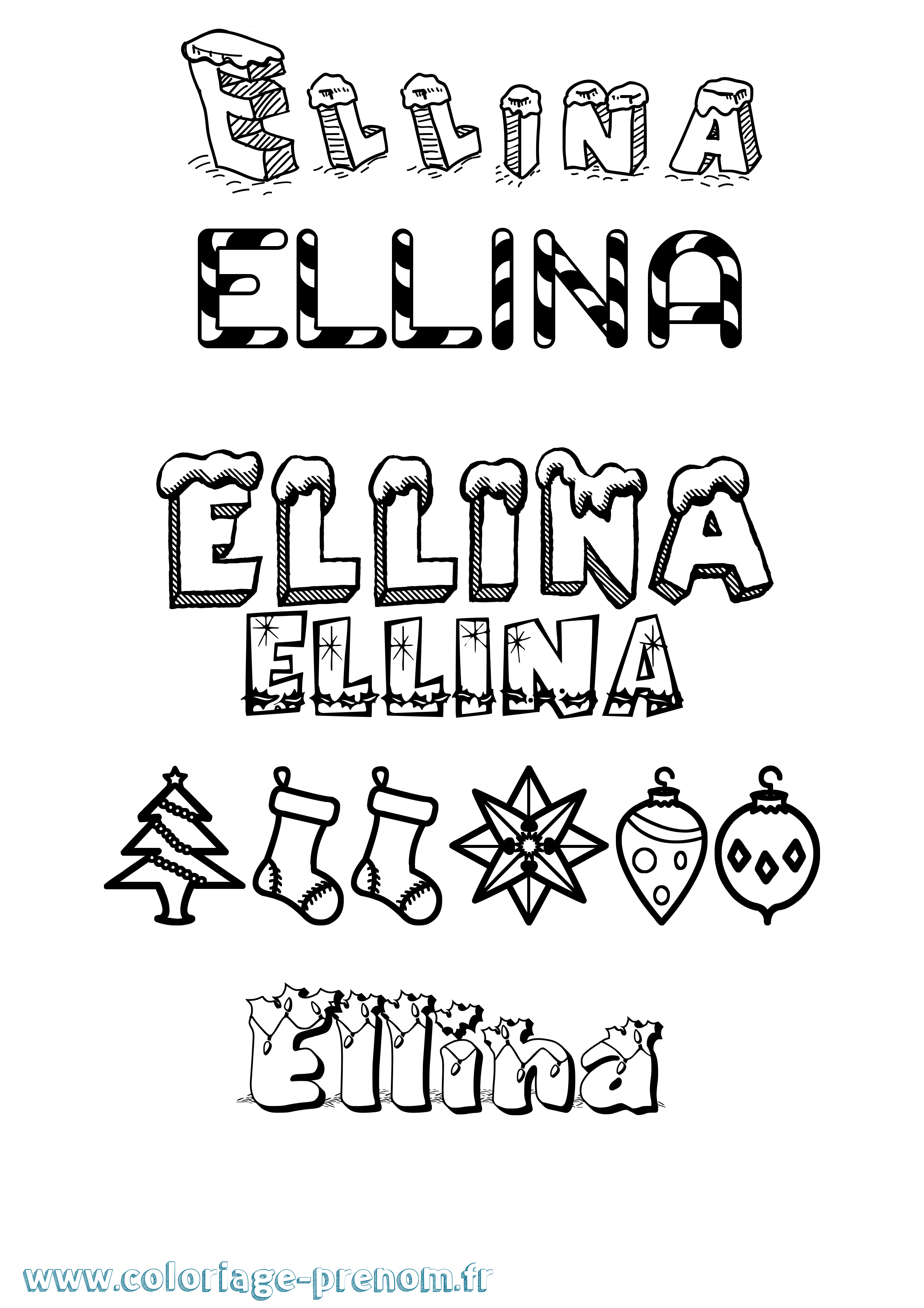 Coloriage Ellina Noël Coloriage prénom Ellina Noël