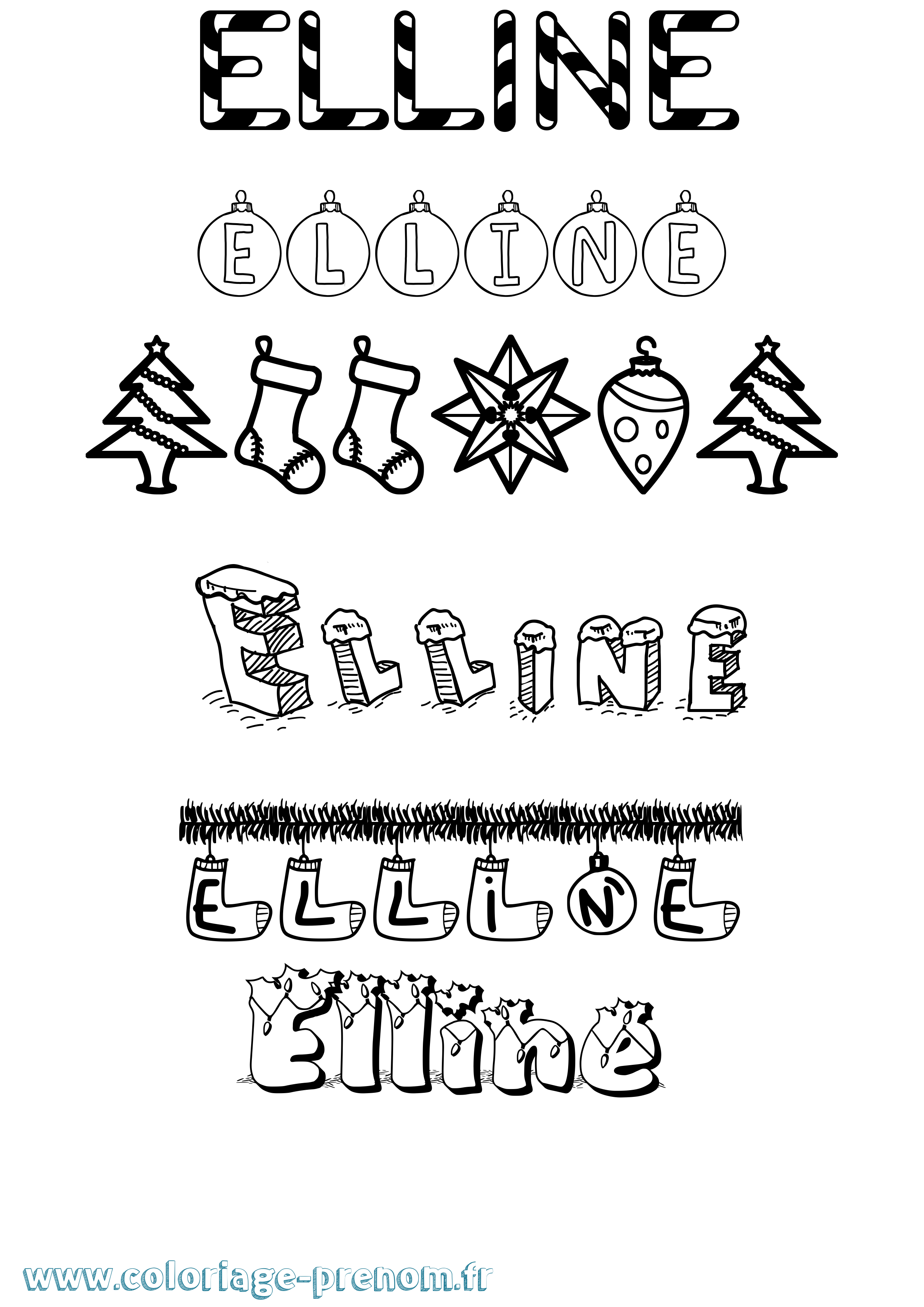 Coloriage Elline Noël Coloriage prénom Elline Noël