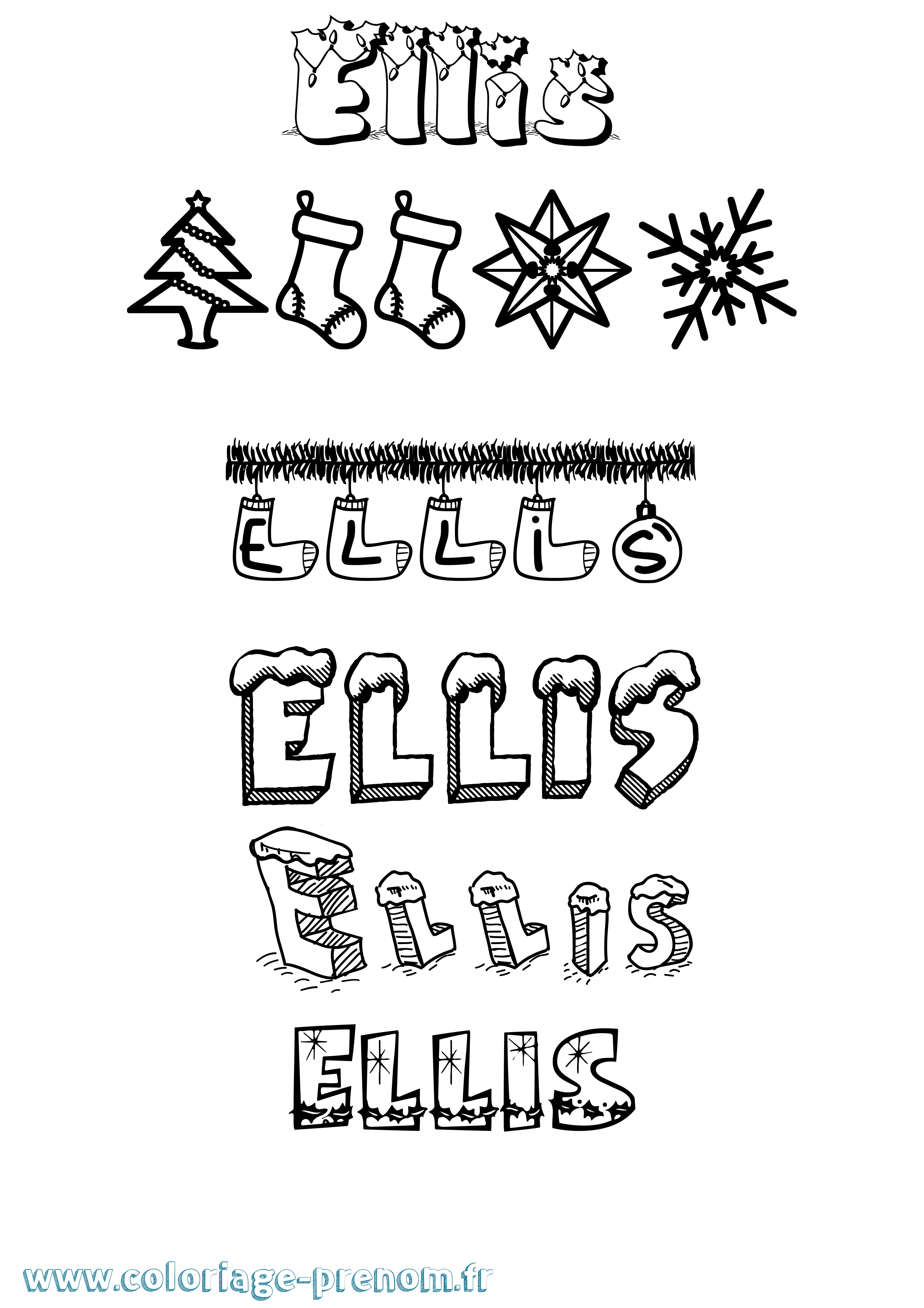 Coloriage Ellis Noël Coloriage prénom Ellis Noël