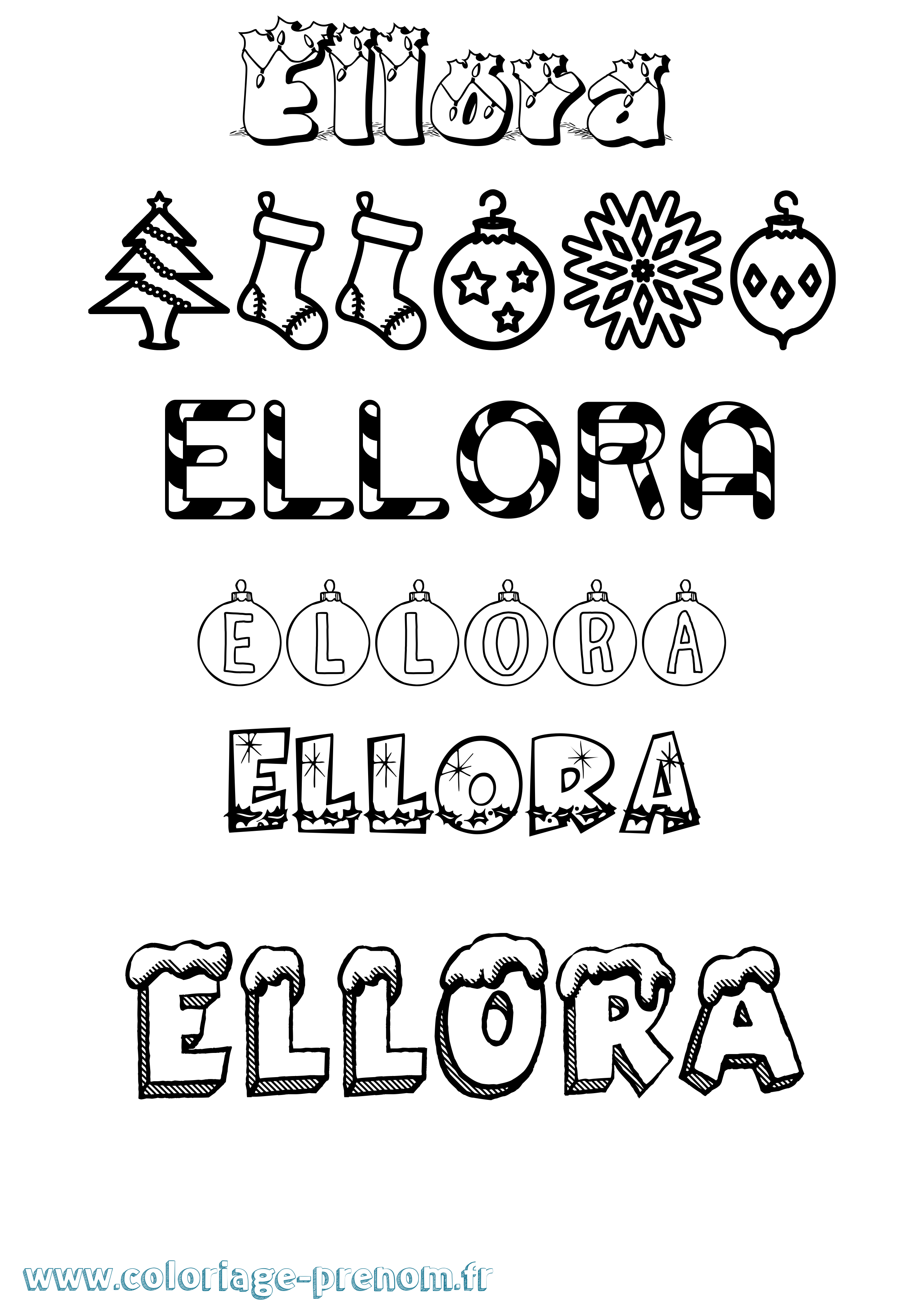 Coloriage Ellora Noël Coloriage prénom Ellora Noël