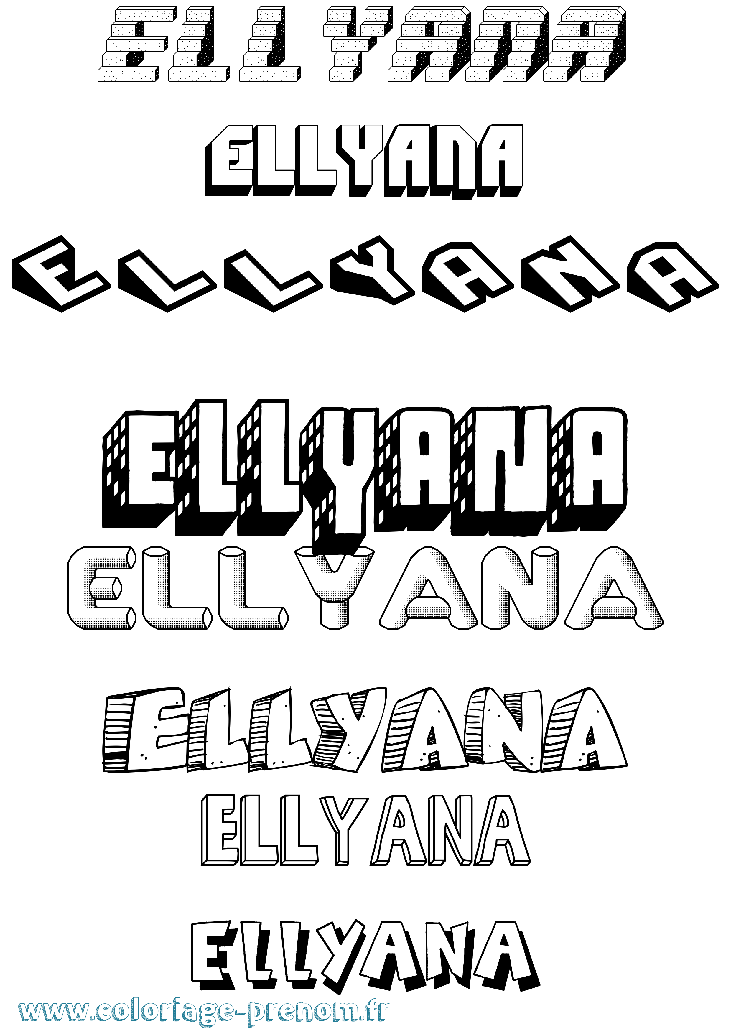 Coloriage Ellyana Effet 3D Coloriage prénom Ellyana Effet 3D