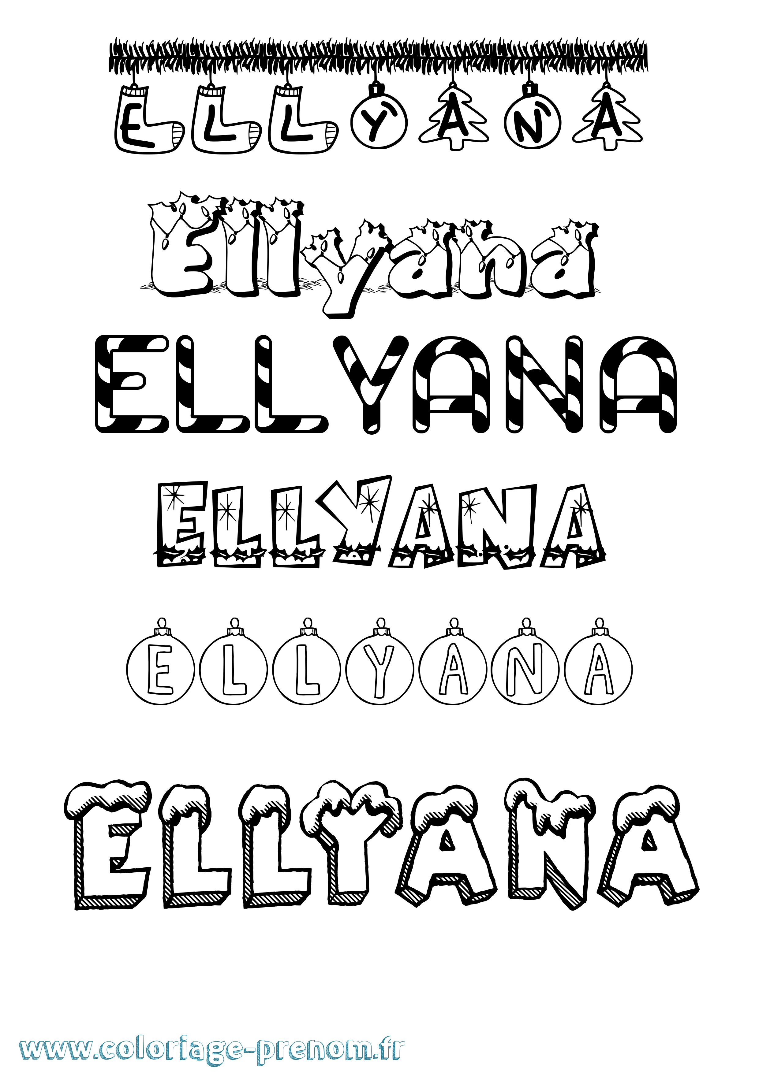 Coloriage Ellyana Noël Coloriage prénom Ellyana Noël
