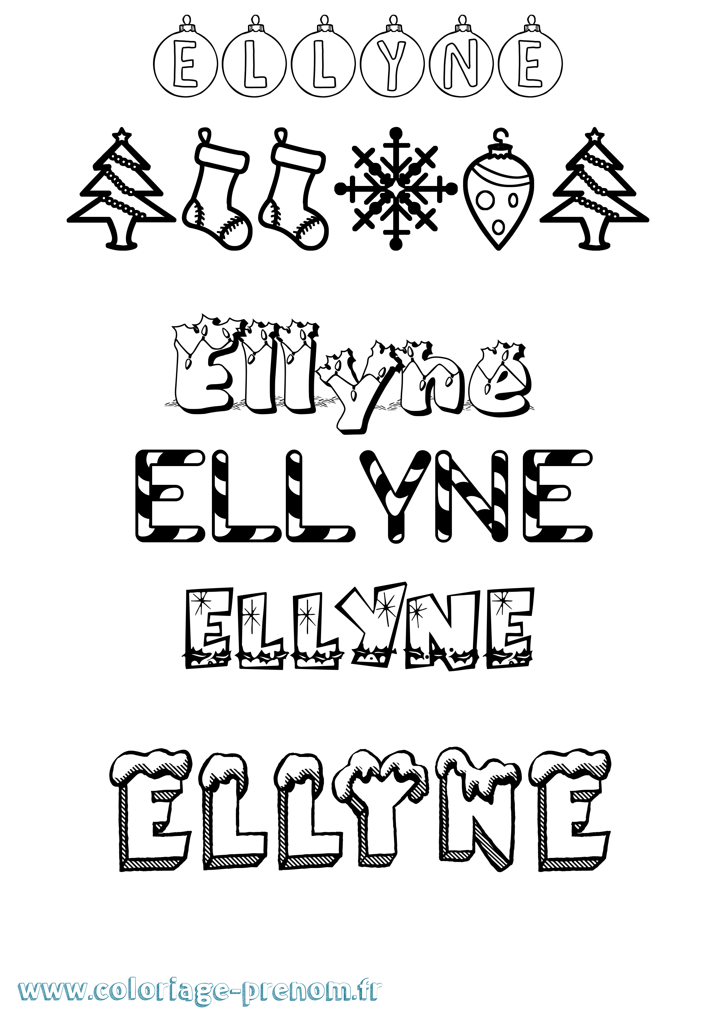 Coloriage Ellyne Noël Coloriage prénom Ellyne Noël