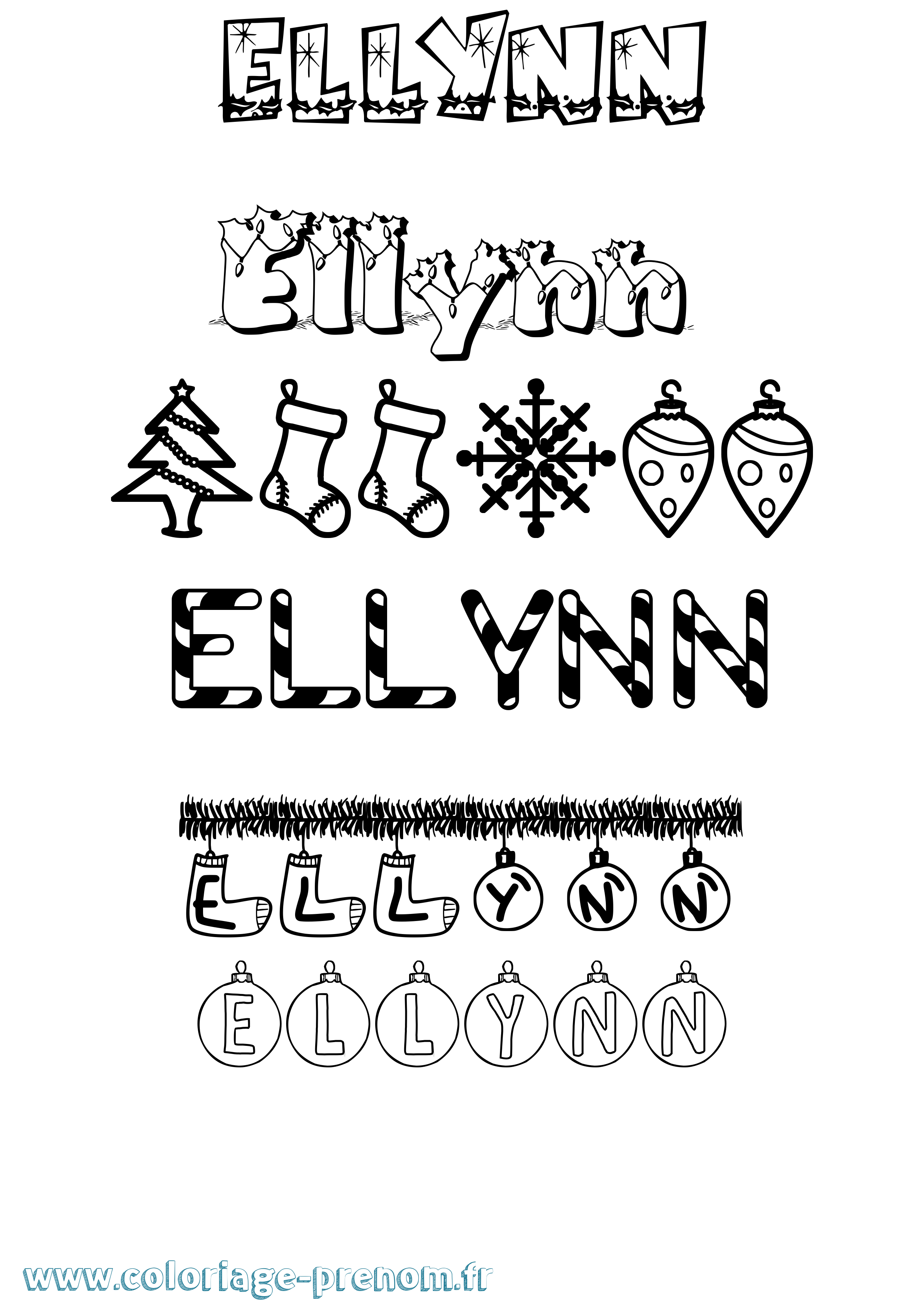 Coloriage Ellynn Noël Coloriage prénom Ellynn Noël