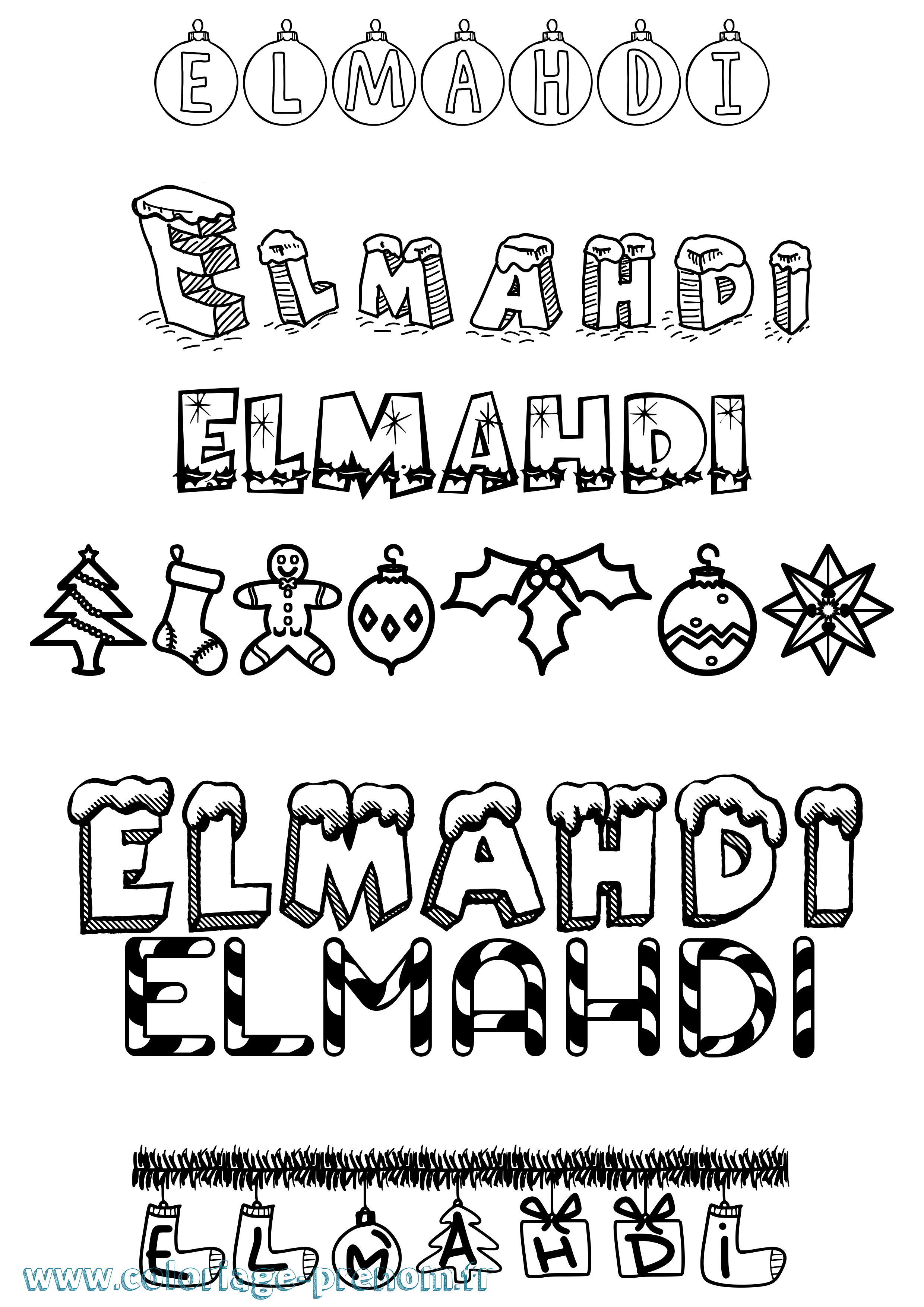Coloriage Elmahdi Noël Coloriage prénom Elmahdi Noël